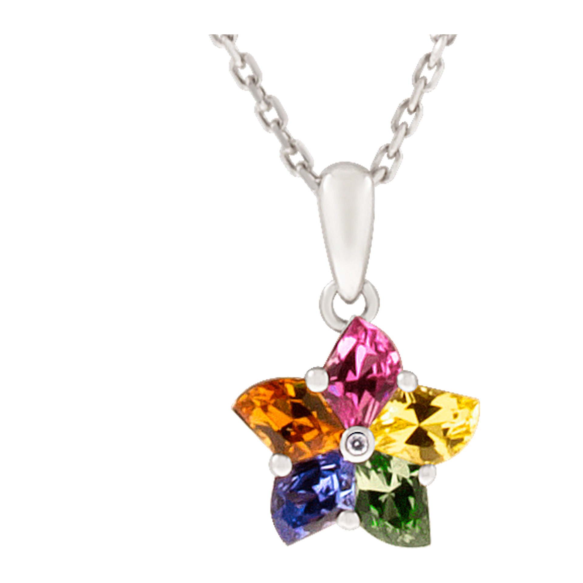 Colorful star sapphire & dia necklace in 18k white gold. 1.94cts in multi sapphires image 1