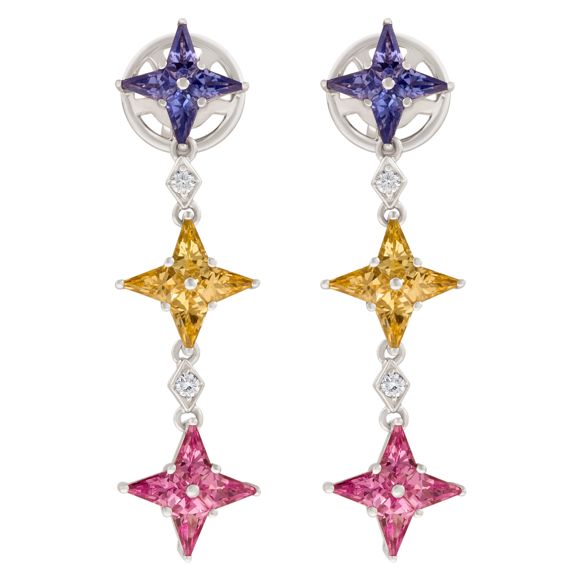 Multi Sapphire earrings in 18k white gold with diamond accents image 1