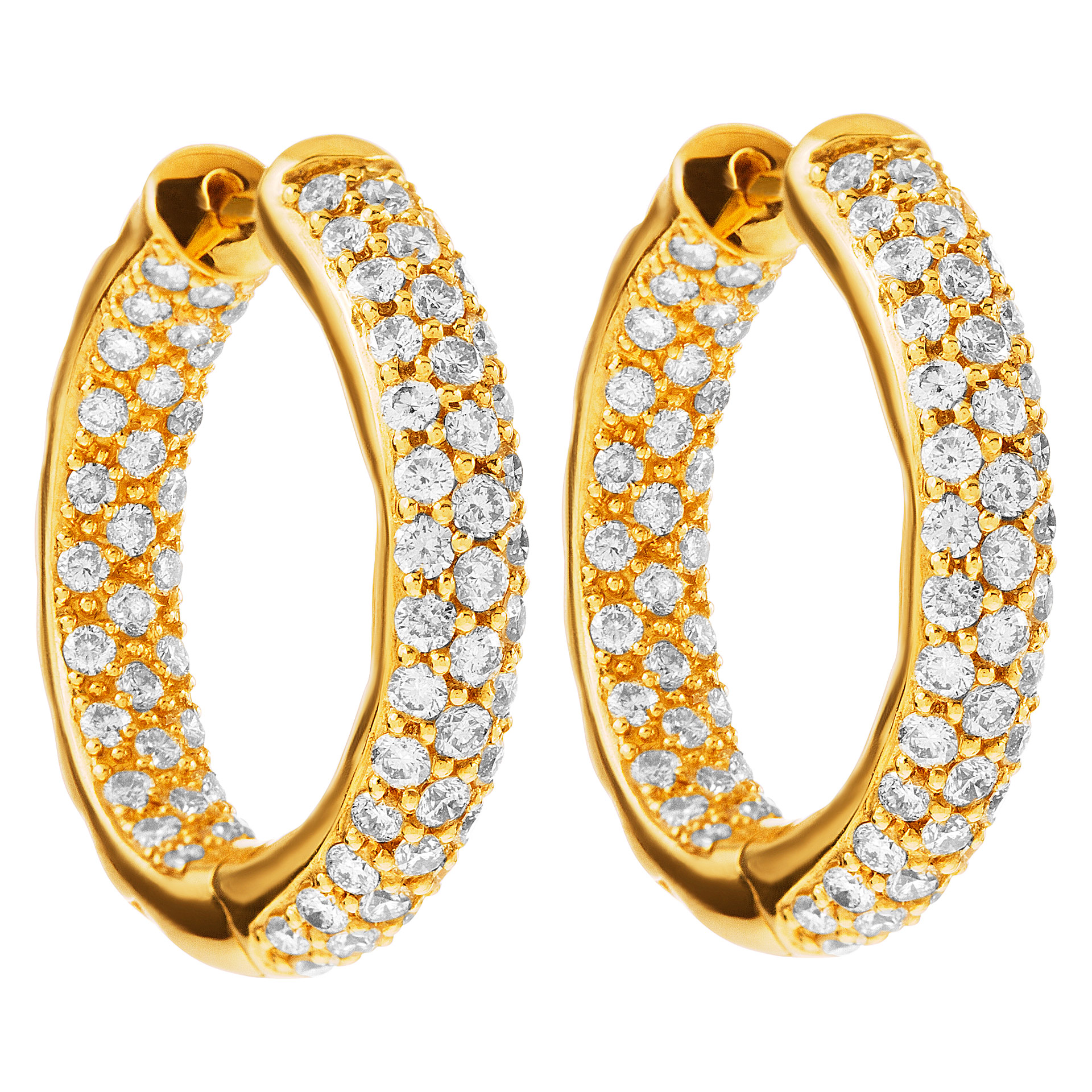 Diamond hoops in 18k yellow gold with 2.63 cts in diamonds image 1