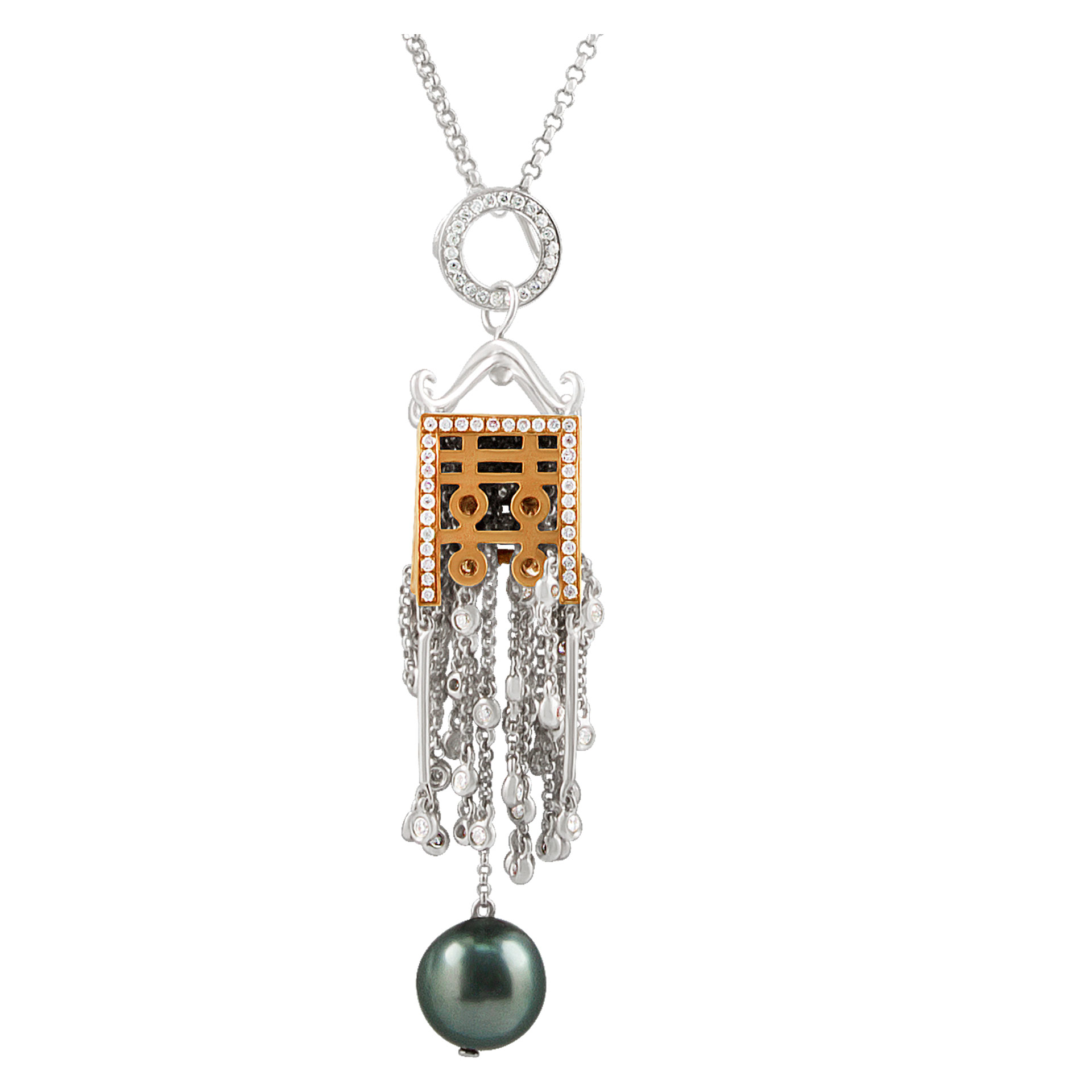 Chinese lantern necklace in 18k rose and white gold image 1