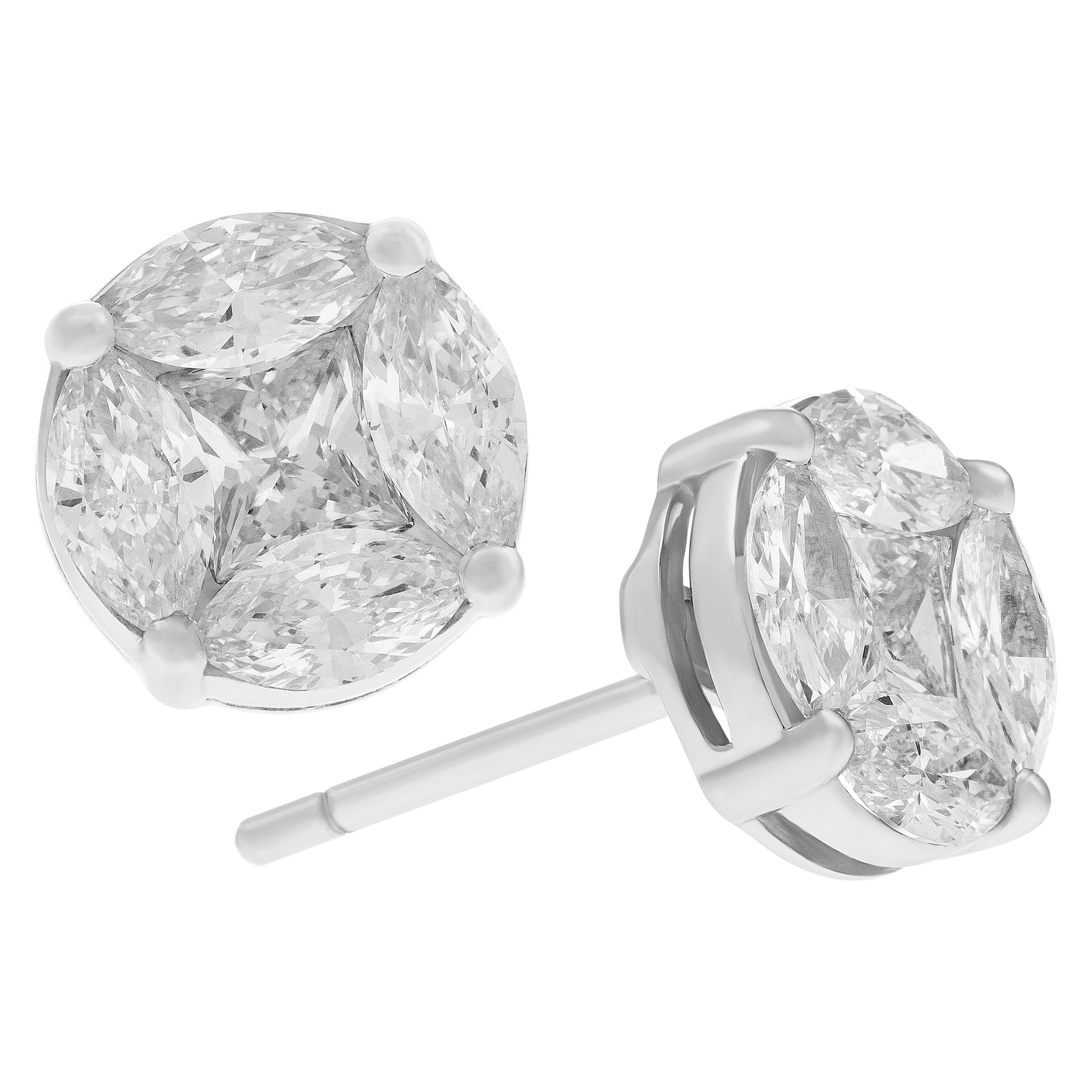 Illusion stud earrings with diamonds in 18k white gold image 1