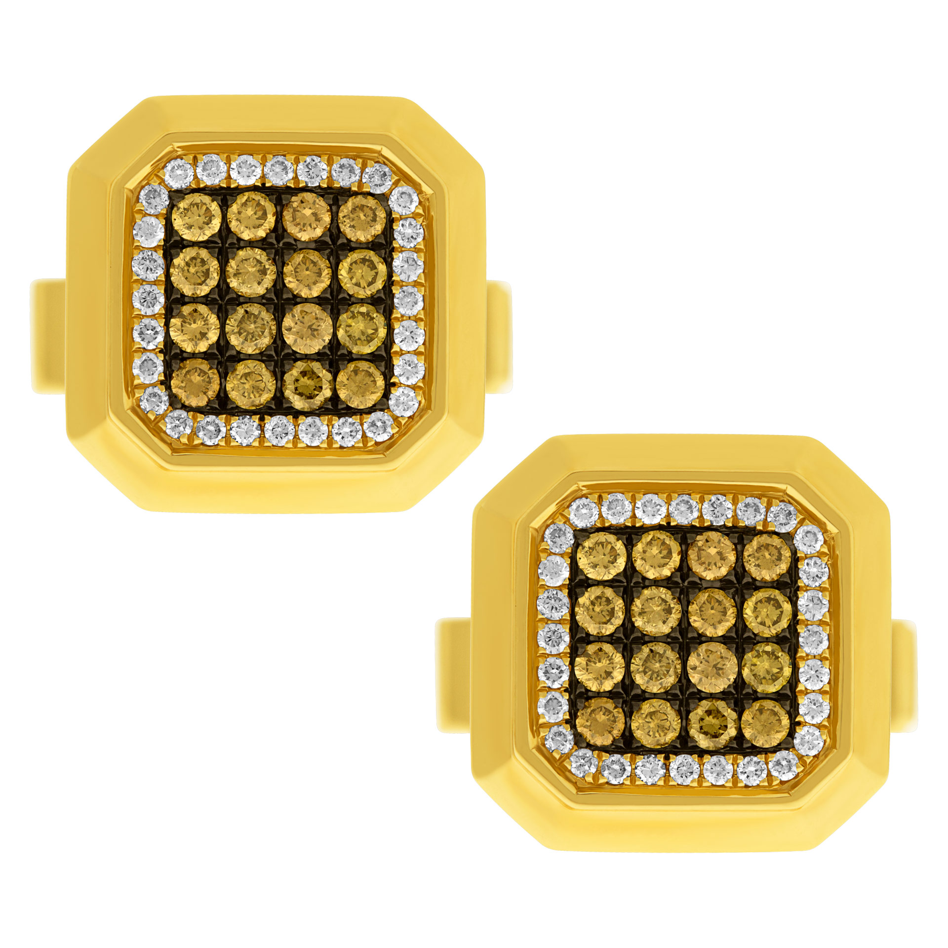 Cufflinks in 18k yellow gold with clean and champagne diamonds image 1