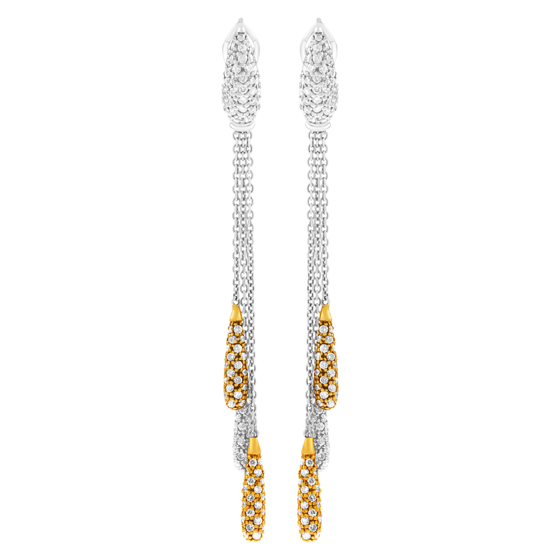 18k tri-color diamond drop earrings with diamonds image 1