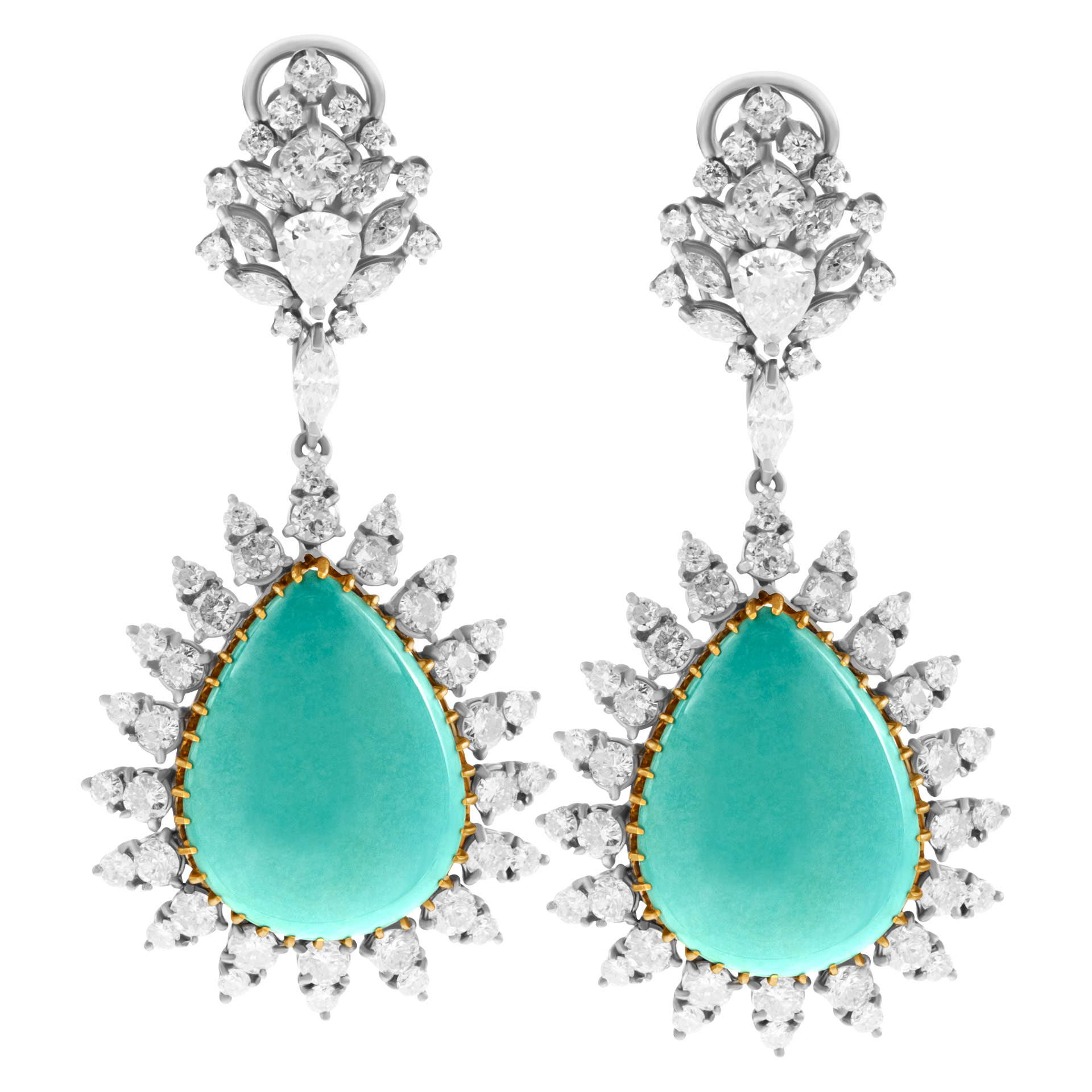 Turquoise and diamond dangling earrings image 1