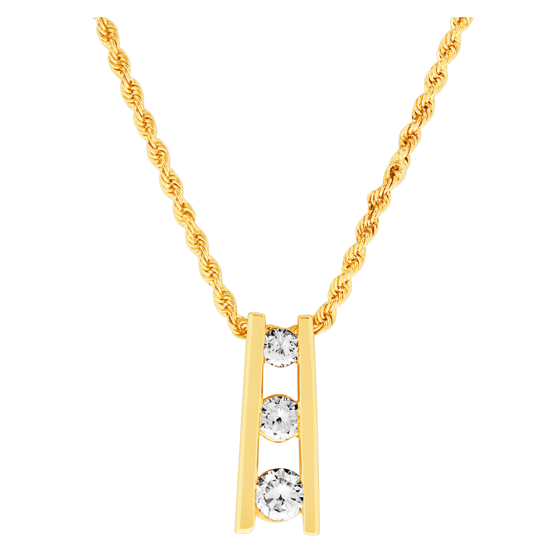 Drop diamond pendant neclace in 14k yellow gold. 0.40 carats in diamonds image 1