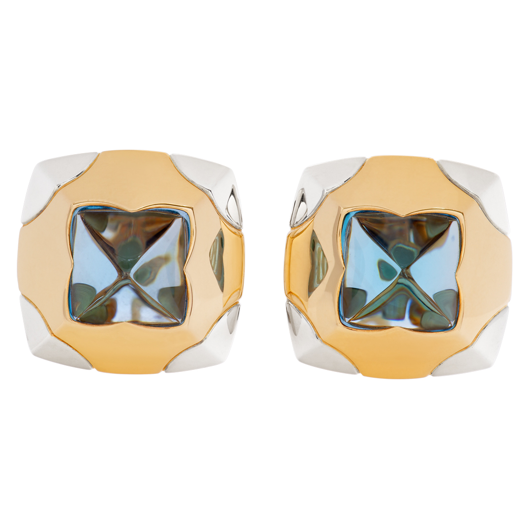 Bvlgari earrings in 18k yellow gold with blue topaz image 1