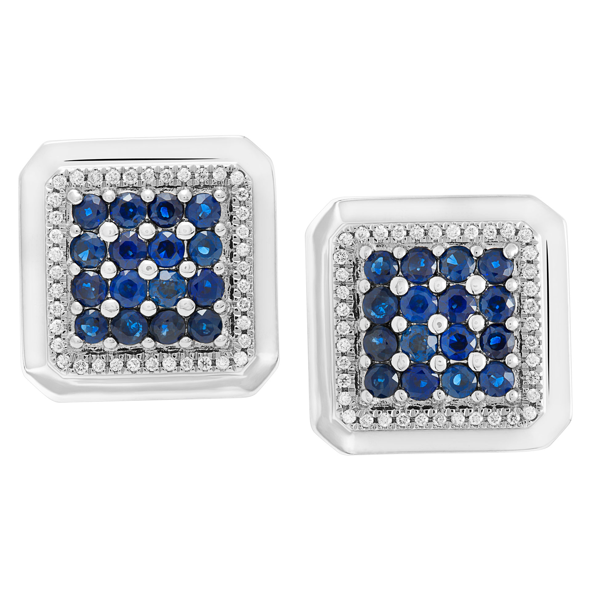 18k white gold cufflinks with diamonds and sapphires image 1
