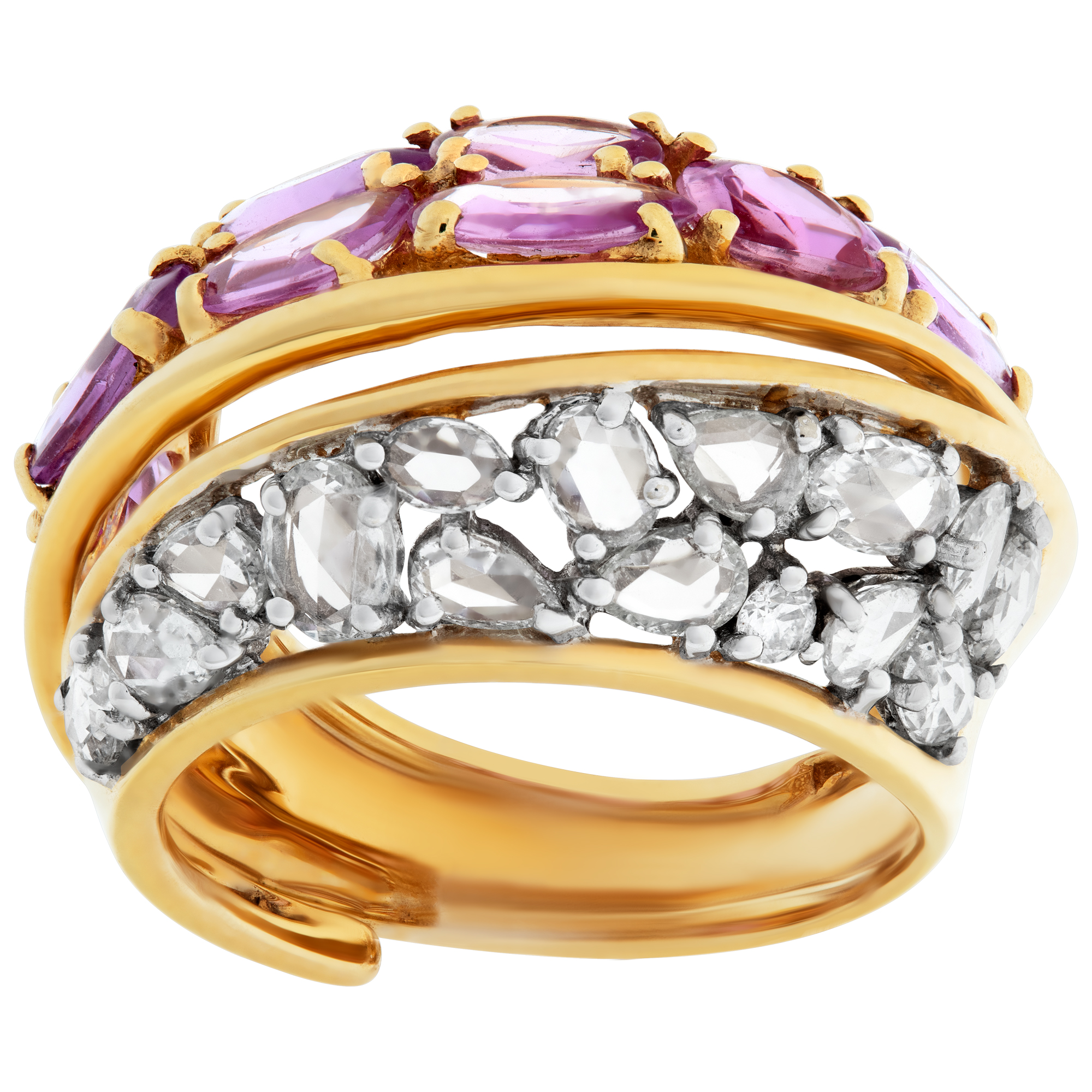 Pink Sapphire (4.32cts) and Diamond (0.98cts) ring in 18k yellow gold. Size 7. image 1