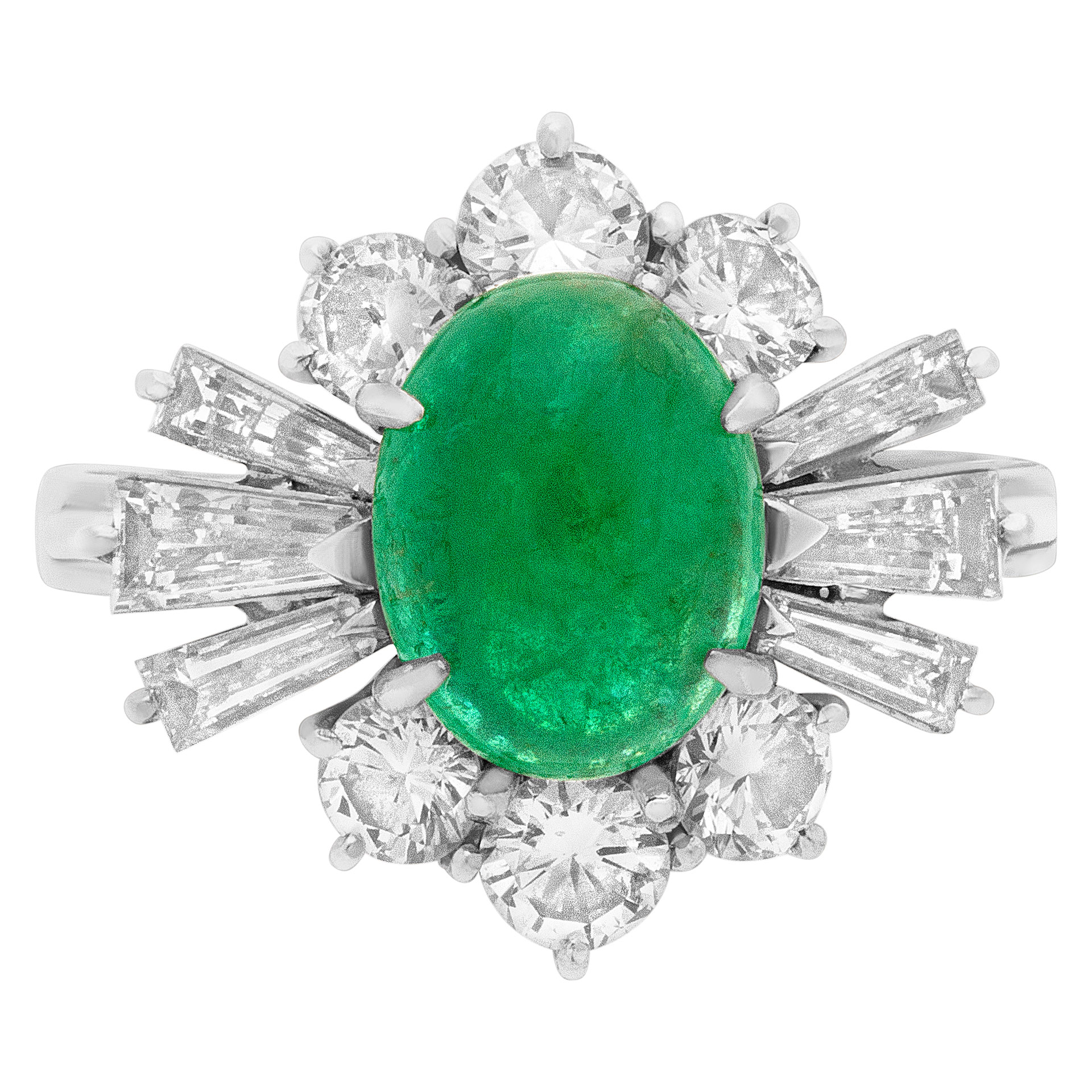 Cabochon emerald and diamond ring in 18K white gold image 1