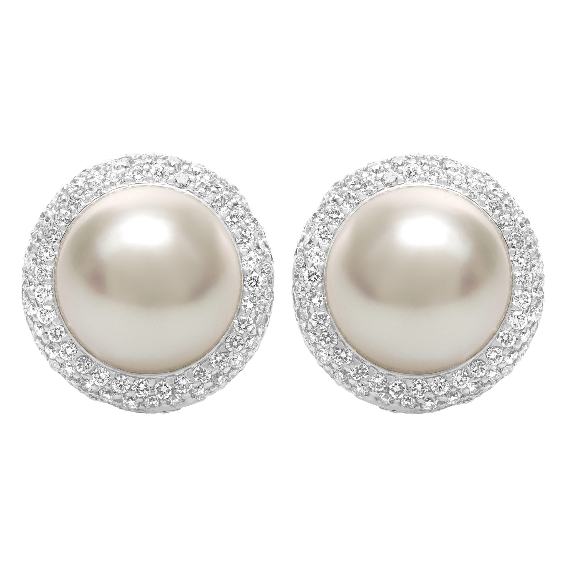 South Sea Pearl (10.5 x11mm) & diamonds earrings, in 18K white gold. image 1