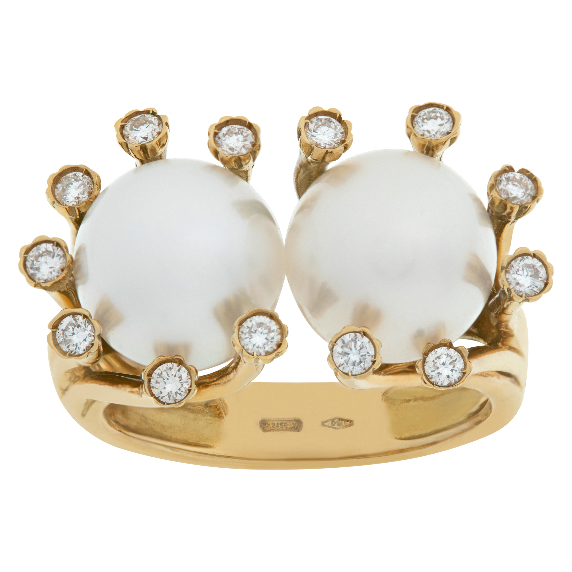 Freshwater pearls & diamonds ring in 18Kt yellow gold image 1