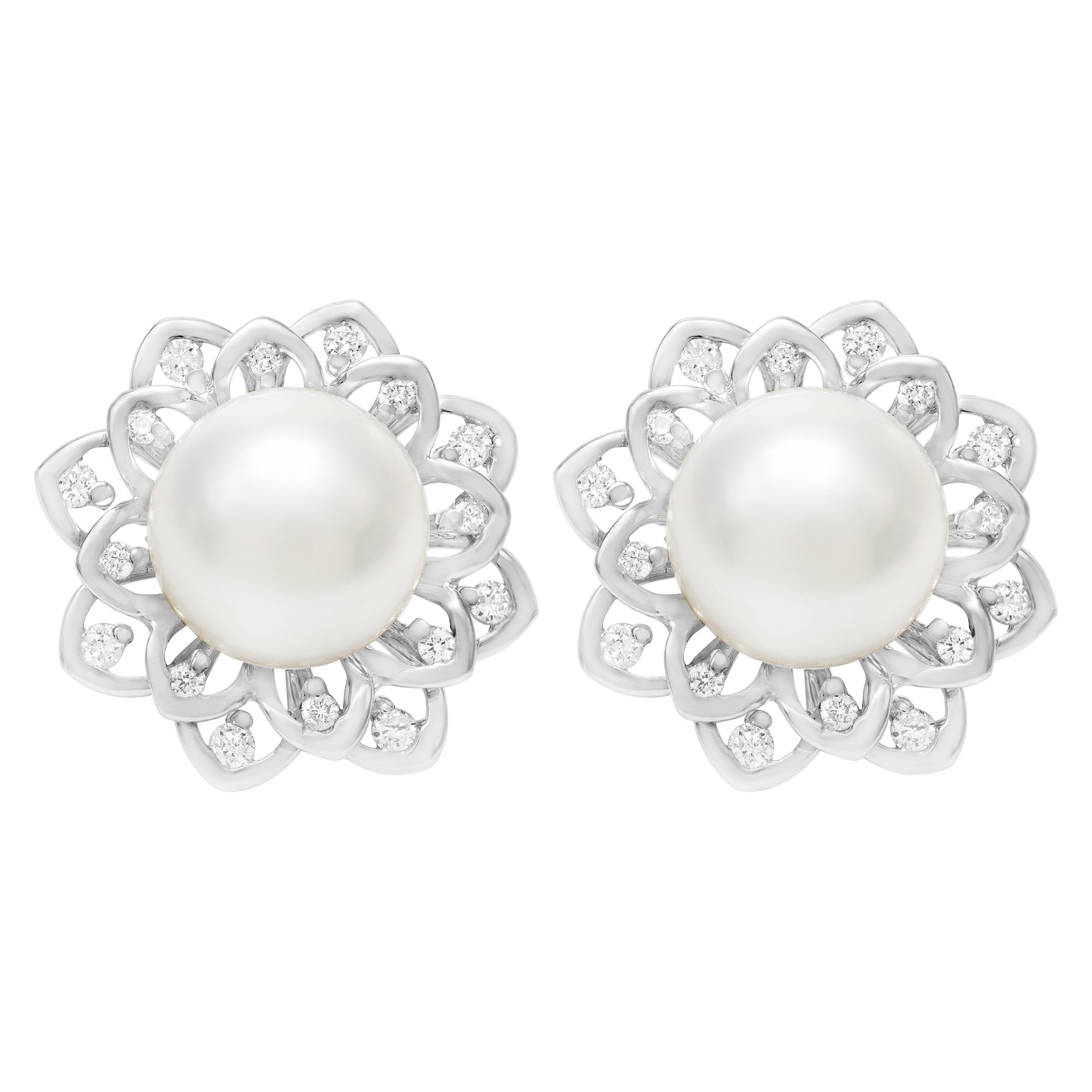 Cute and lovely 9mm South sea diamond pearl stud earrings in 18k white gold image 1