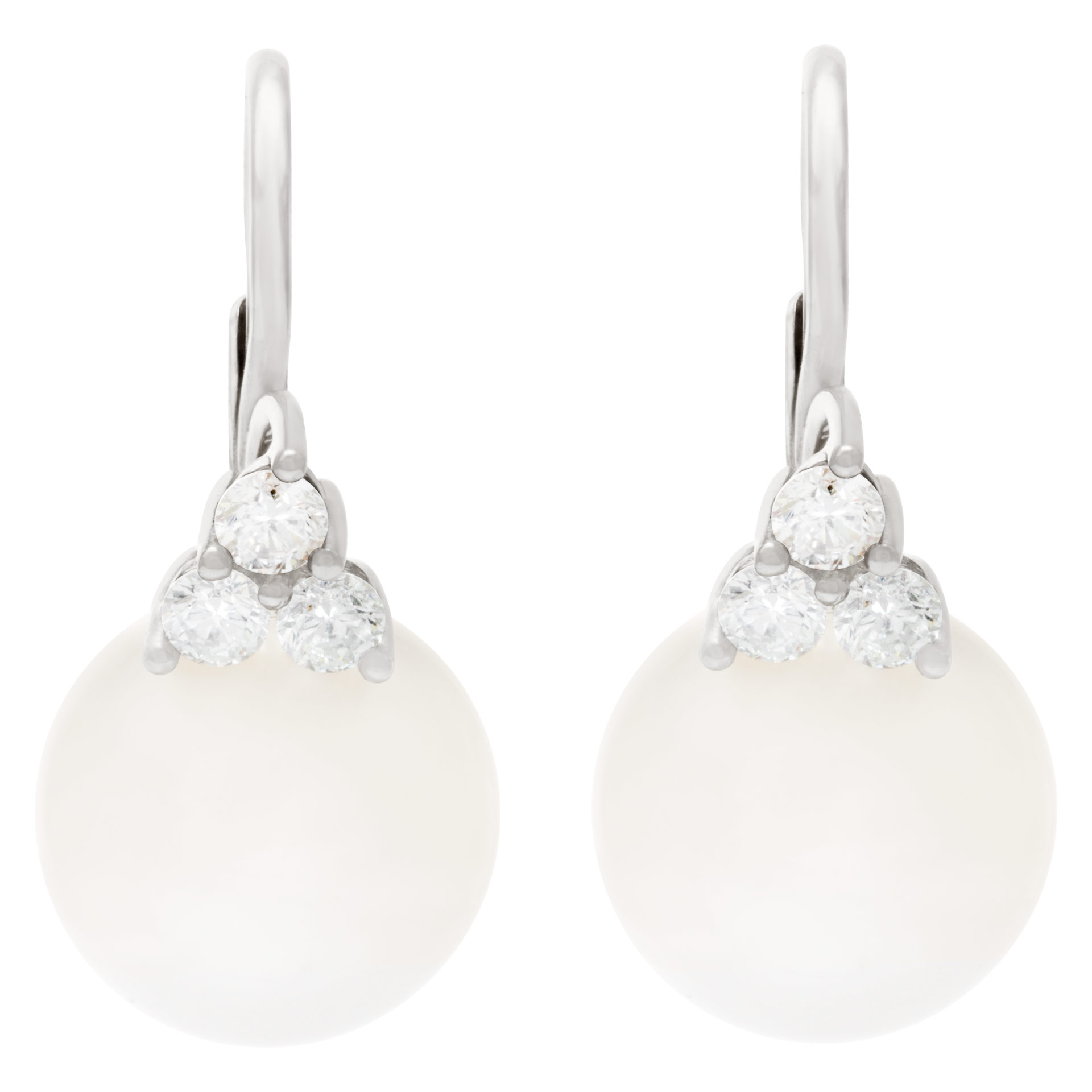 South Sea pearl  (14 x14.5mm) & diamonds earrings set in 18K white gold image 1