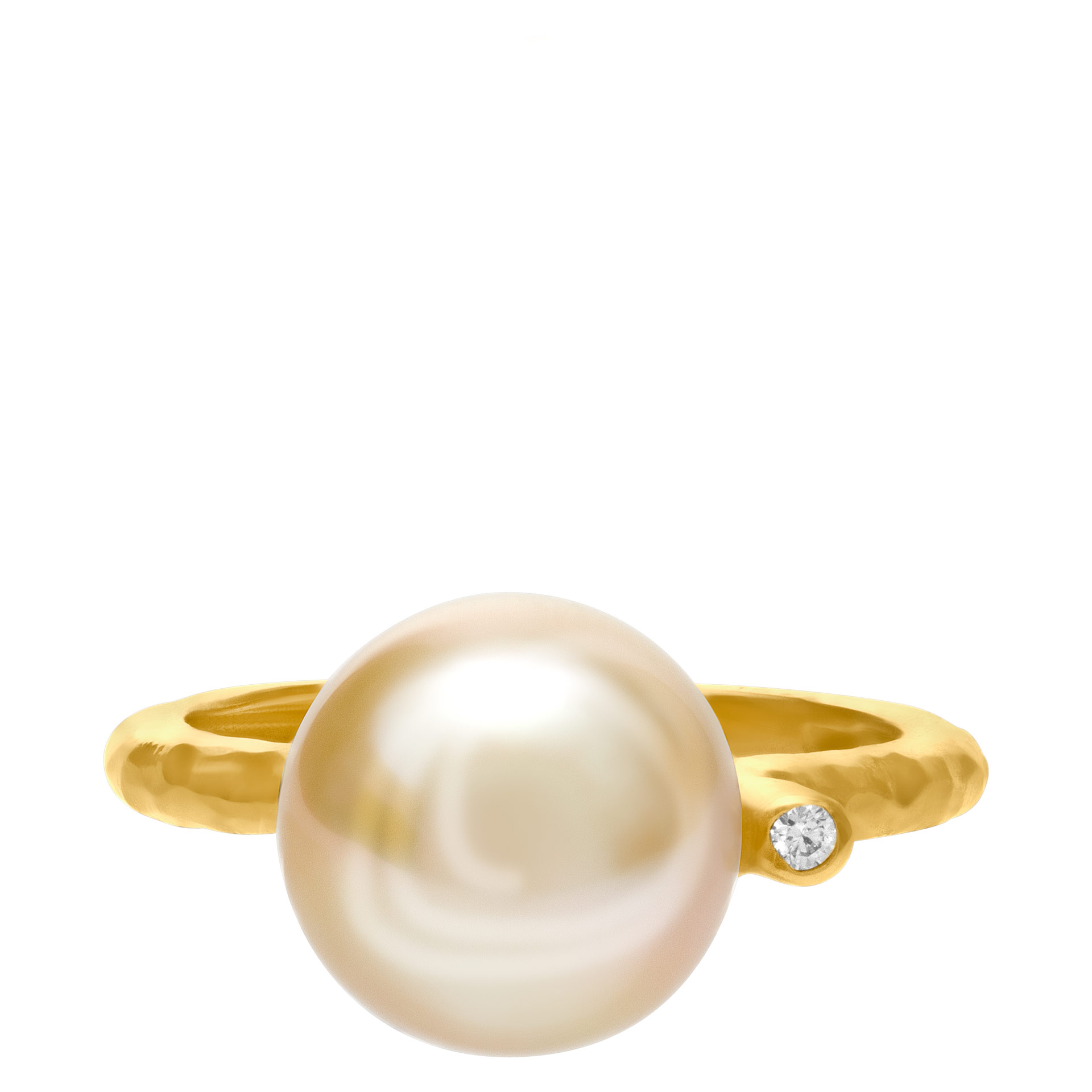 Golden South Sea Pearl (10.5 x11mm) ring, in 18k yellow gold with 0.02 carat diamond. image 1