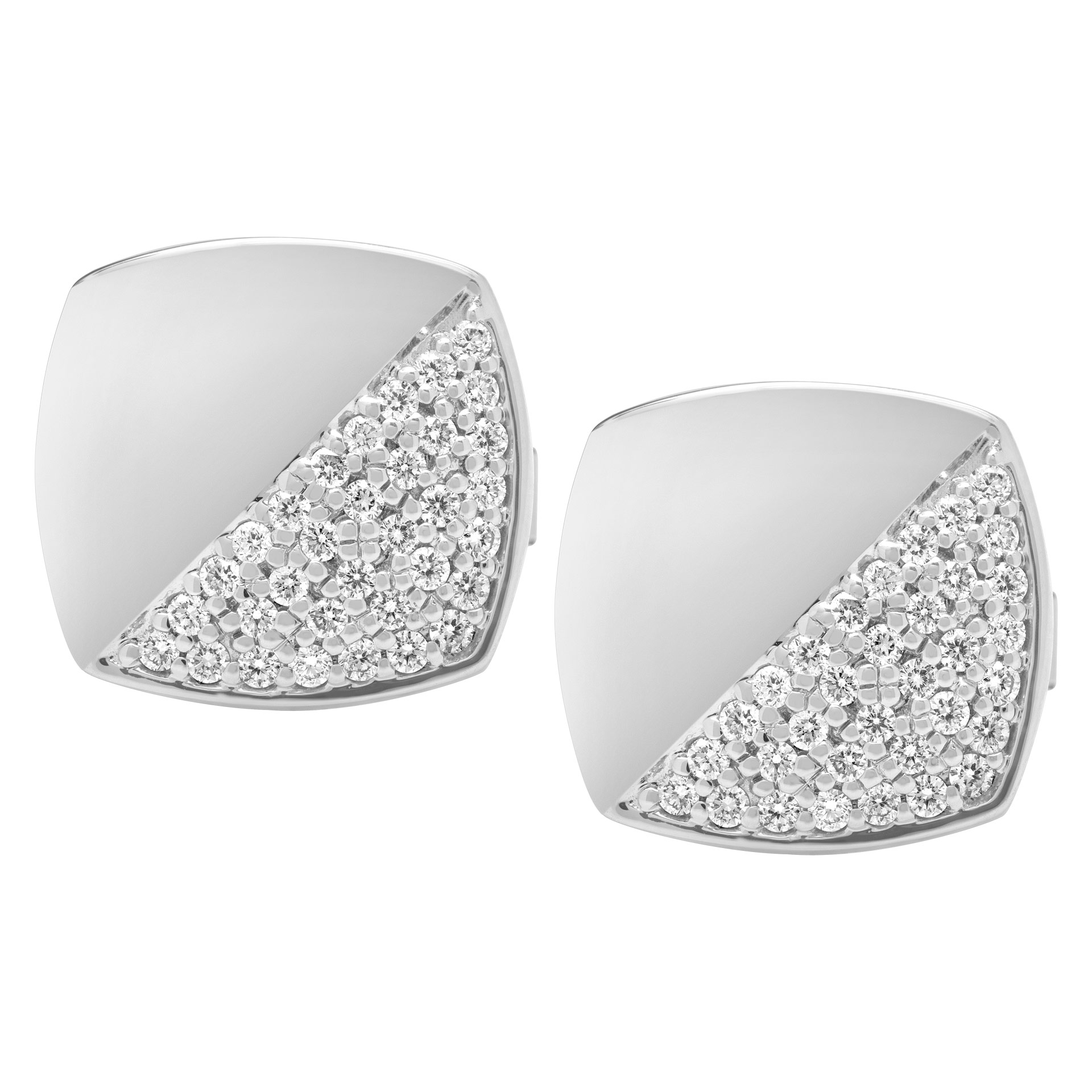 New square 18k white gold cufflinks with pave set diamonds. 1.07 carats image 1