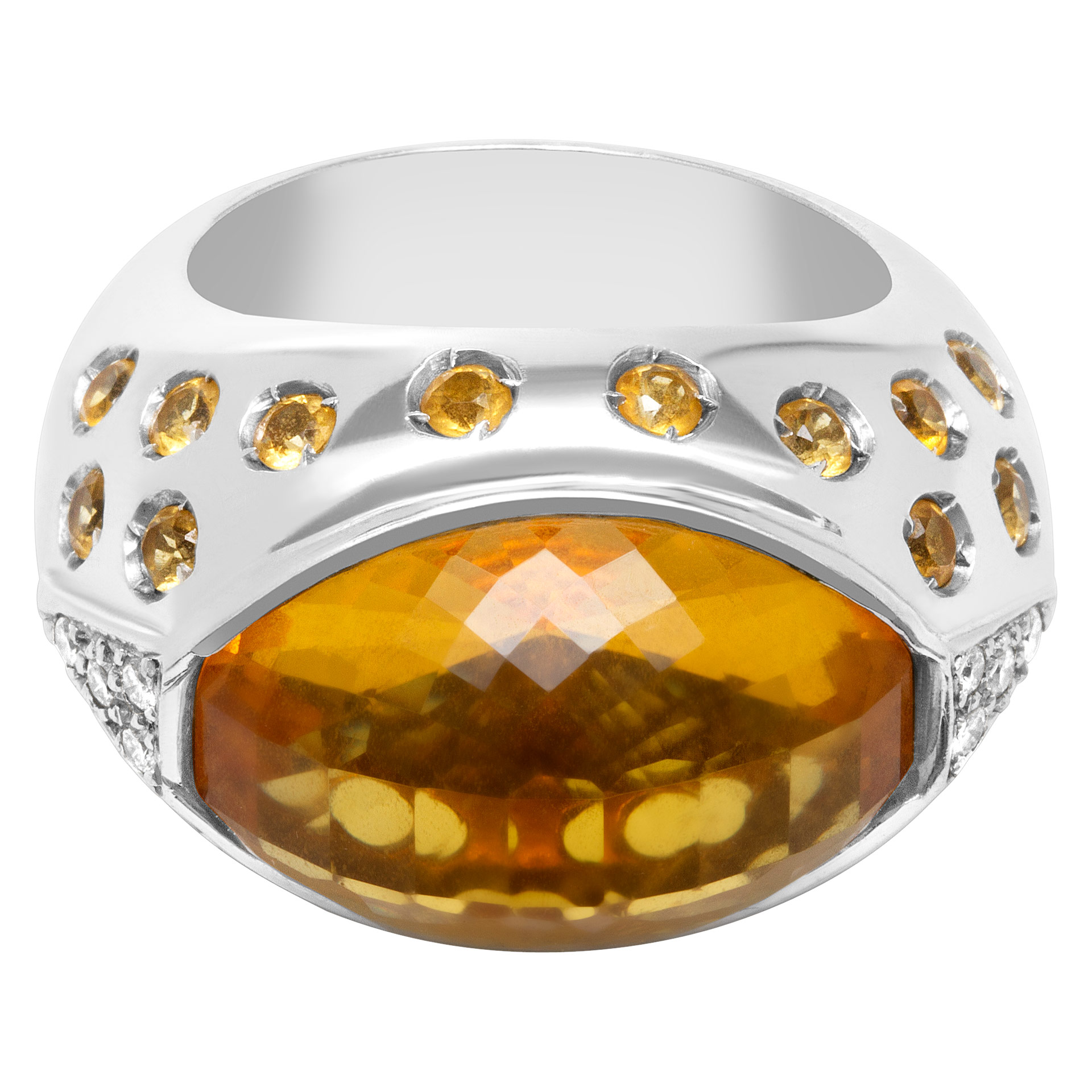 Golden citrine with orange sapphire drops ring in 18k white gold. image 1