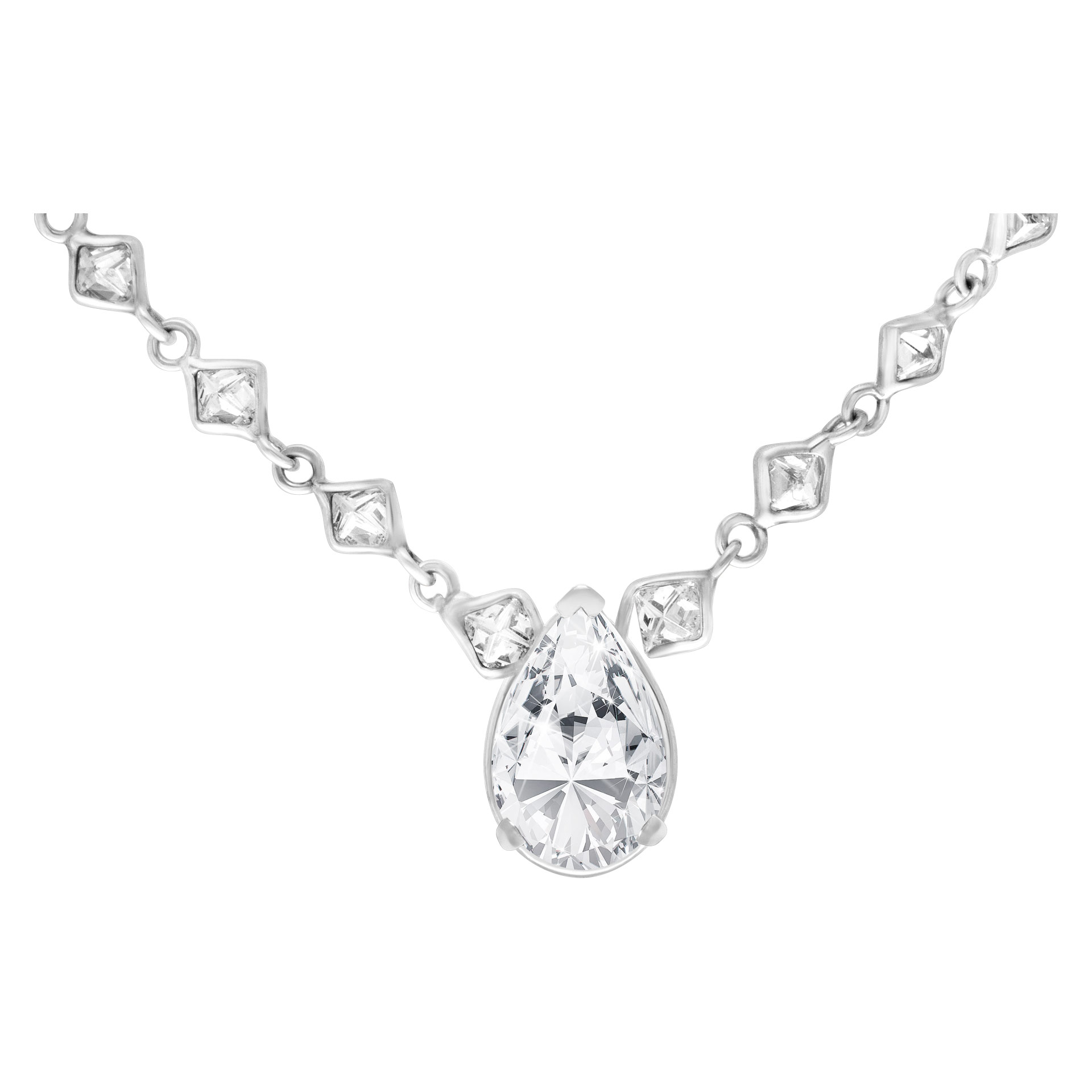 GIA Certified pear shaped 3.84cts on a necklace with 5cts princess cut diamonds by-the-inch image 1