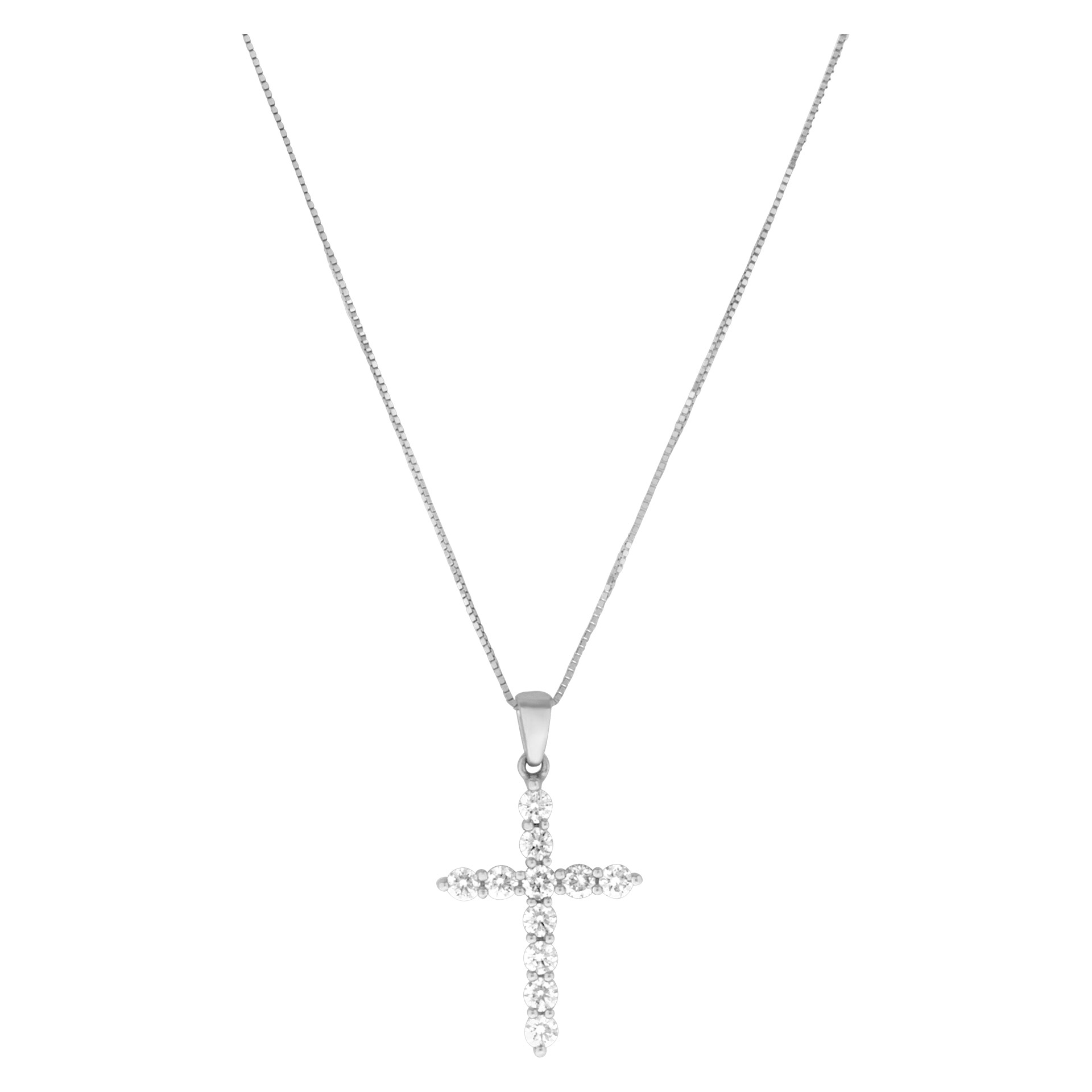 Diamond cross in 18k white gold on thin 18k white gold chain. 0.50 carats image 1