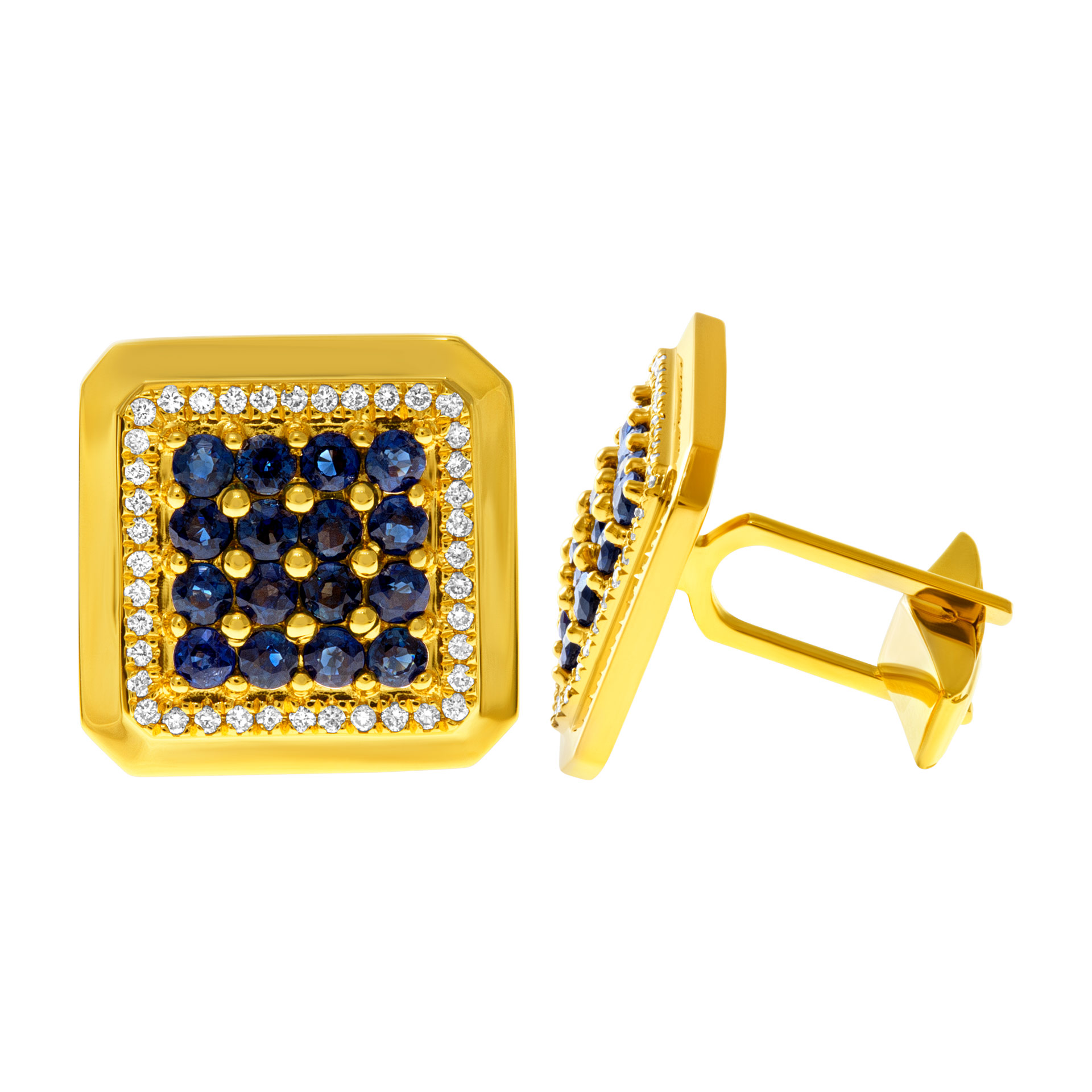 Blue sapphire and diamond cufflinks in 18k yellow gold. 3.20 carats in sapphires image 1