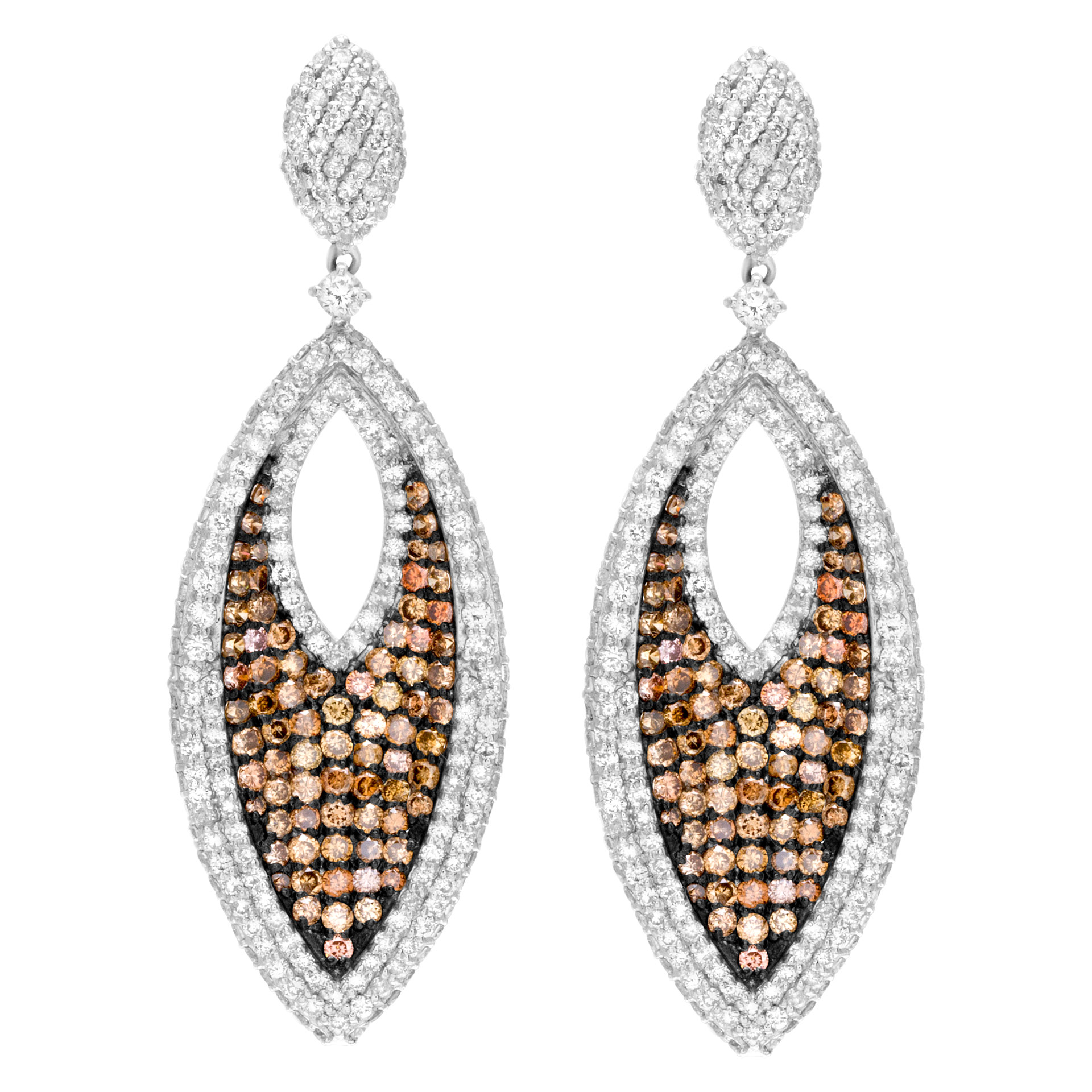 Cognac and white diamond drop earrings. total diamond weight 10.11 carats image 1