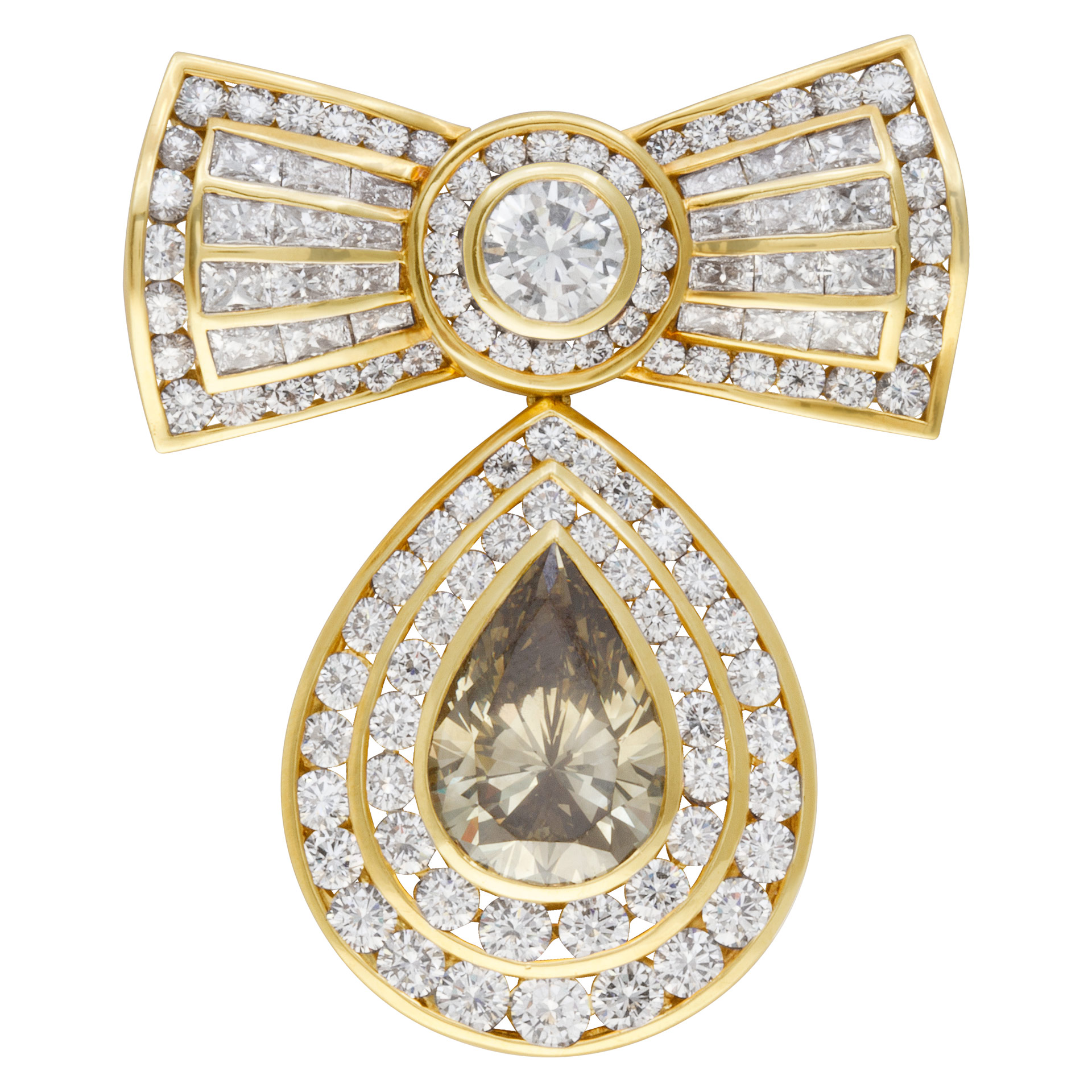 Kutchinsky cut diamond bow pin in 18k. GIA Certified. Total diamond weight 13.8 carats. image 1