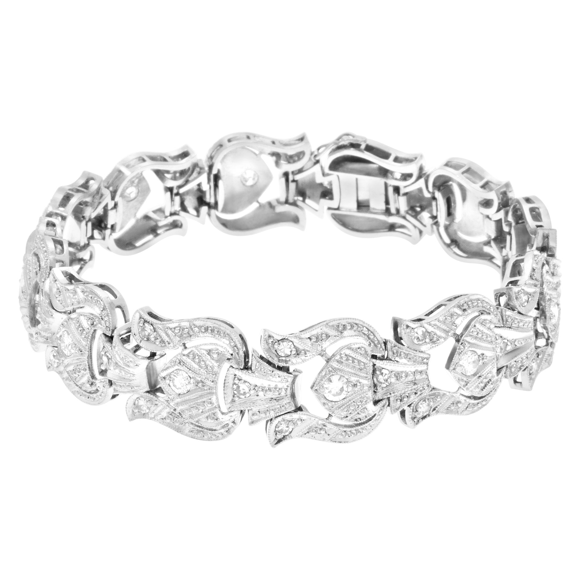 Art Deco filagree link platinum bracelet 1.00 carat in round diamonds. image 1