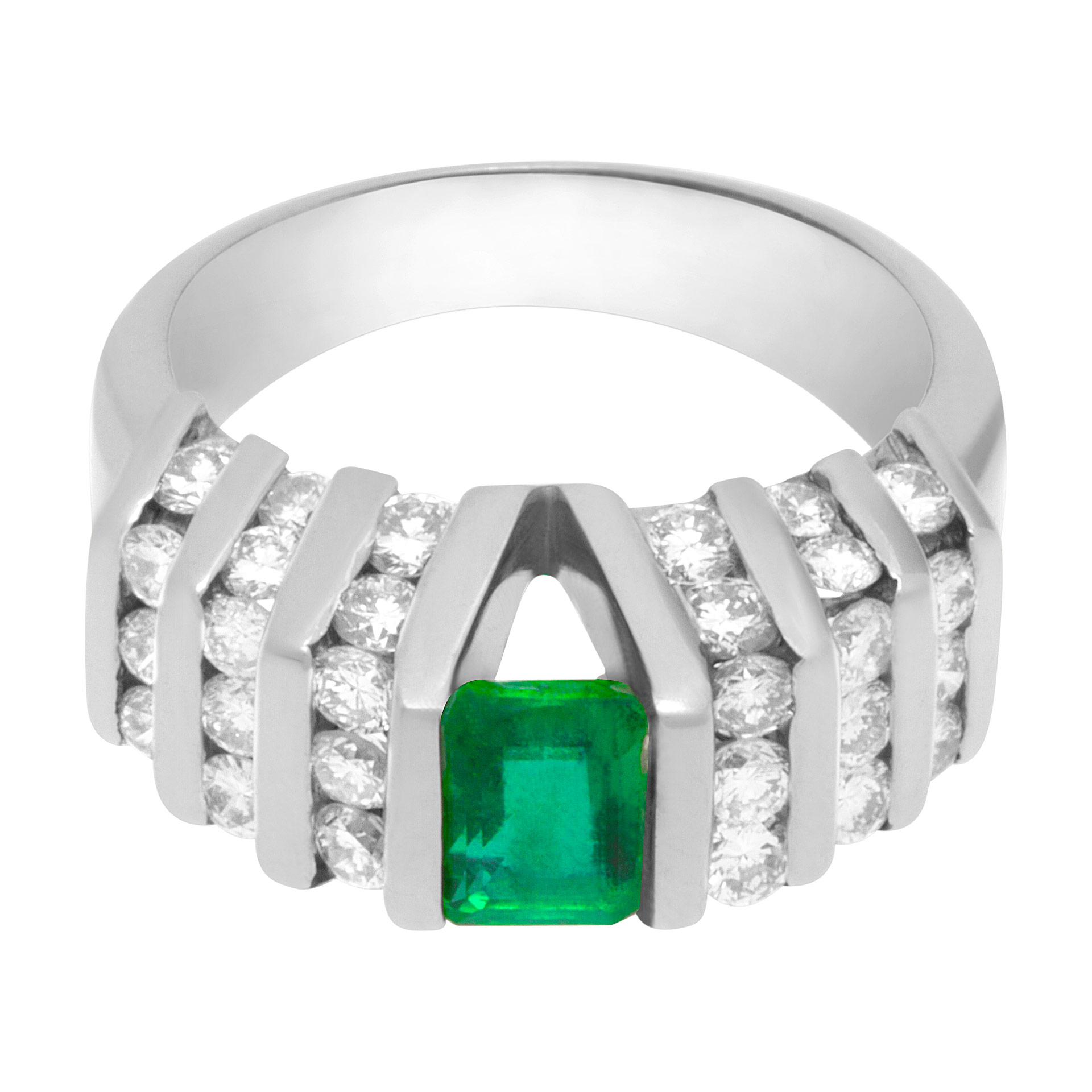 Emerald and diamond ring in 14k white gold w/ approx. 0.75 ct emerald and 1.14 cts in diamonds. image 1