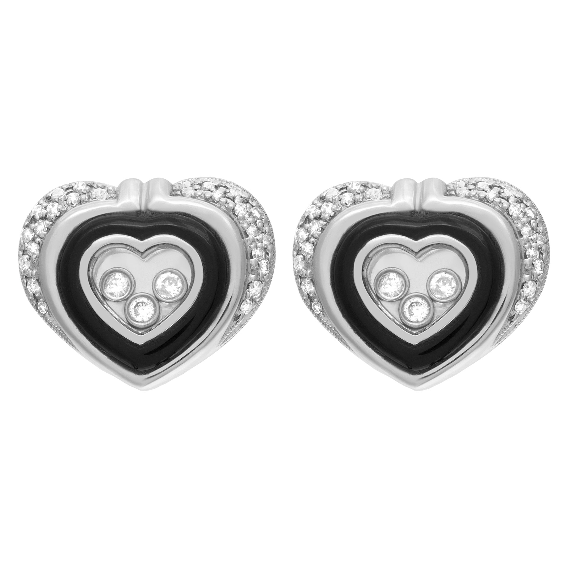Heart shaped diamond earrings in 14k white gold w/ floating diamonds w/ approx. 0.80 cts in diamonds image 1