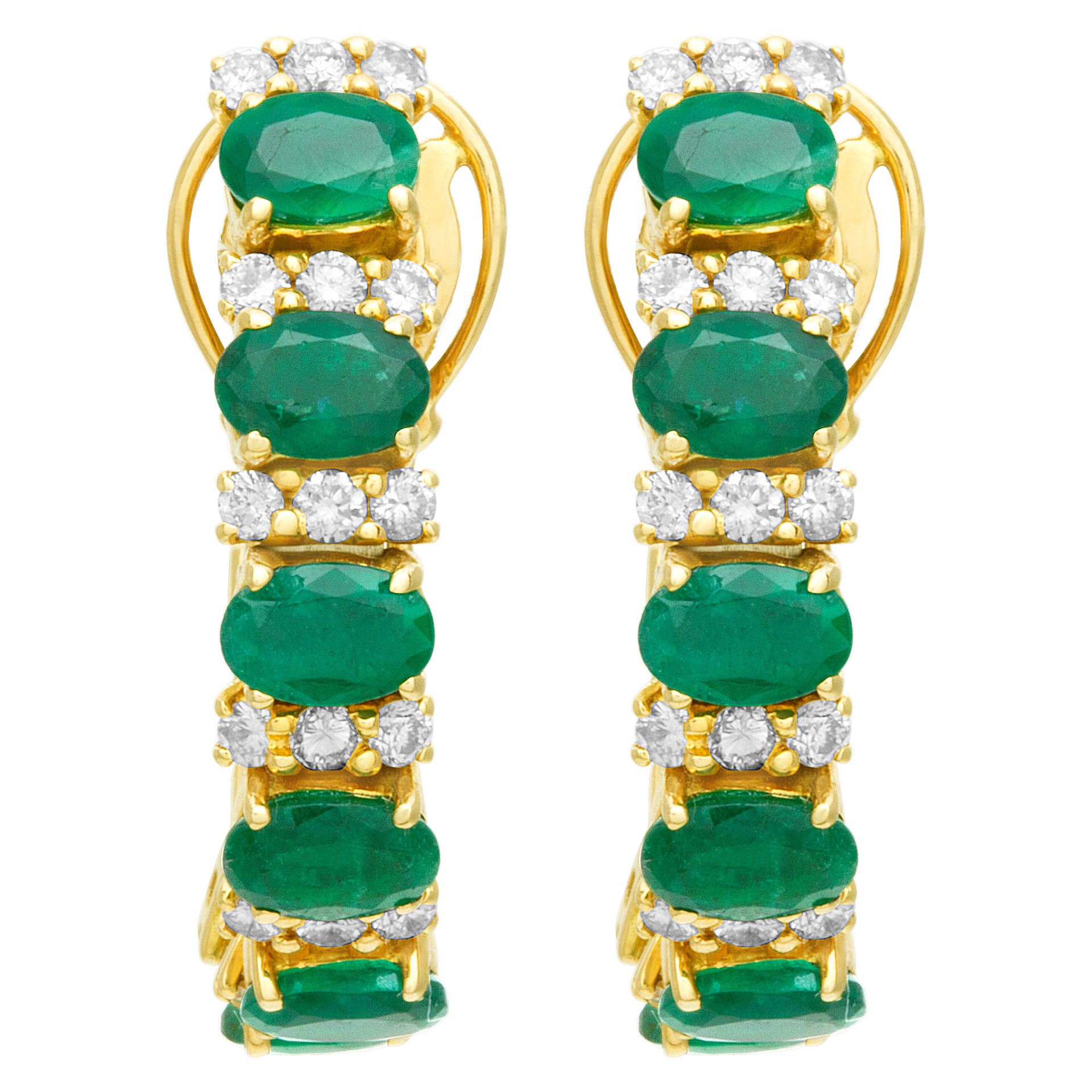 Emerald and diamond hoop earrings in 18k gold image 1