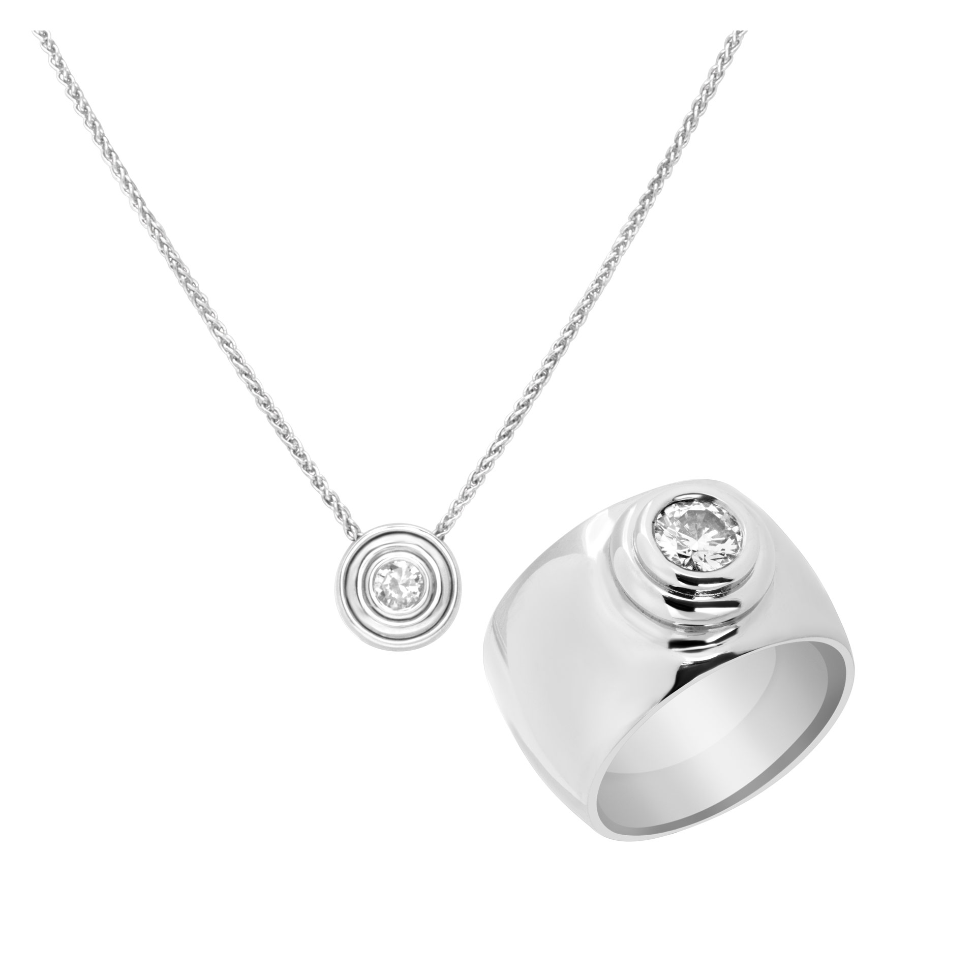 Diamond pendant and ring set in 14k white gold image 1