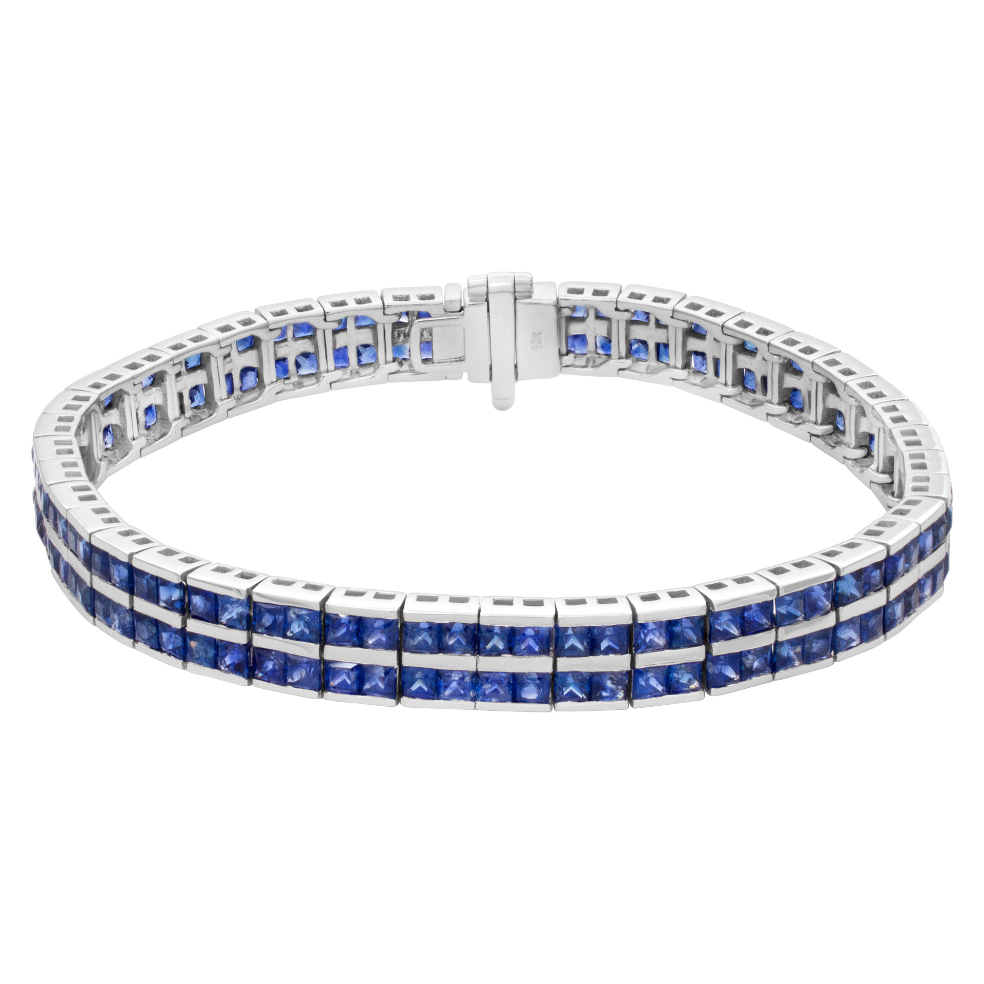 Double row blue sapphire bracelet in 18k white gold image 1