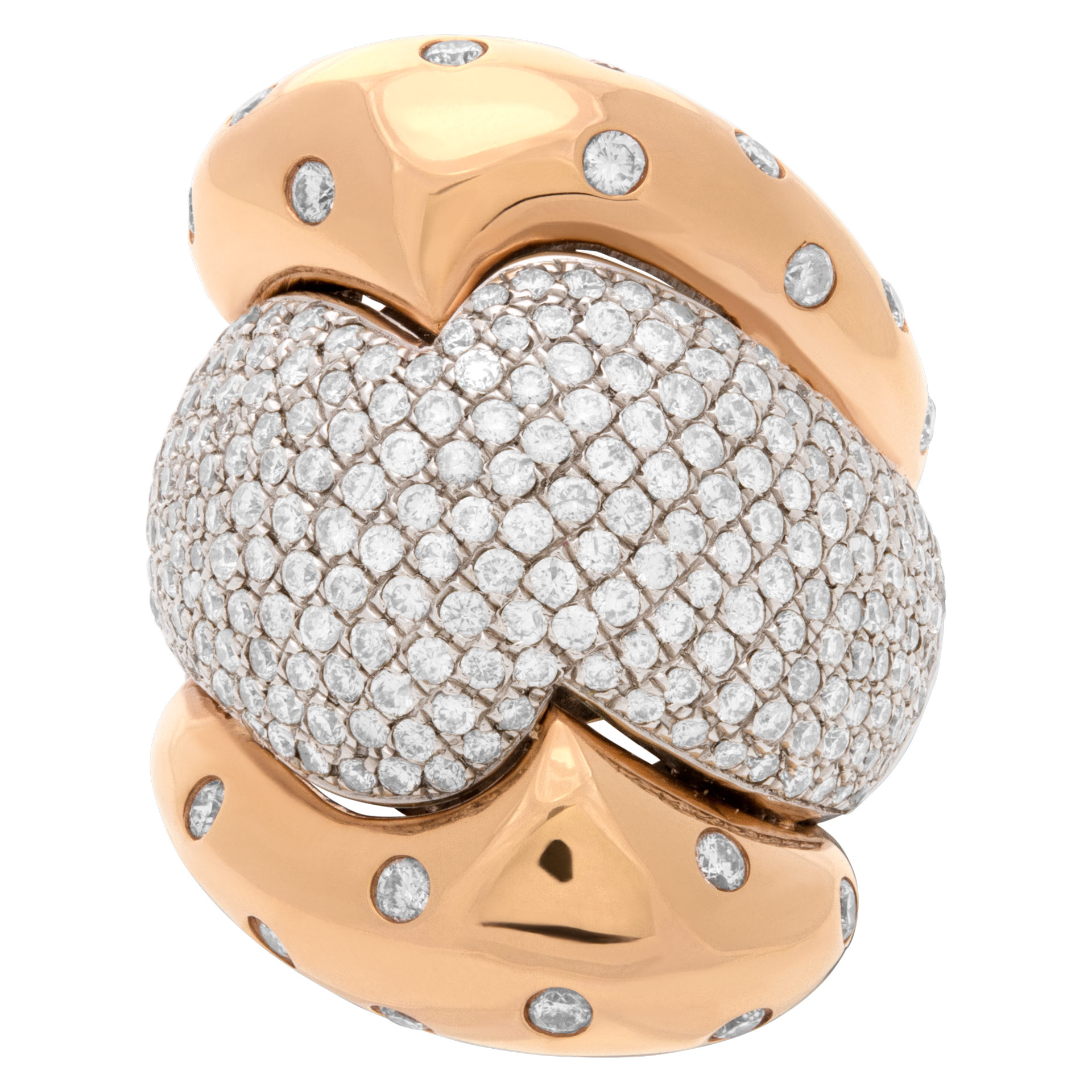 Puffed pave diamond ring in 18k white & yellow gold set with 3.04 carats. Size 7 image 1