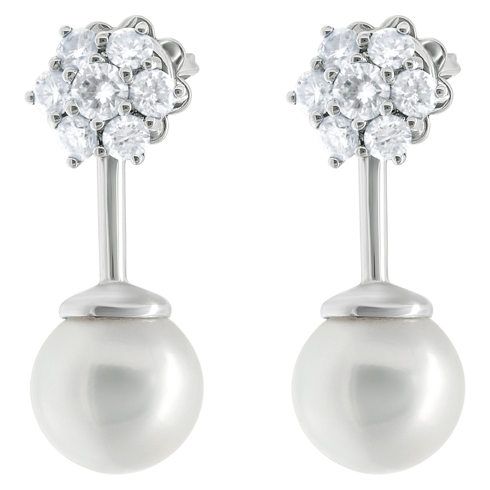 Diamond pearl earrings in 18k white gold image 1