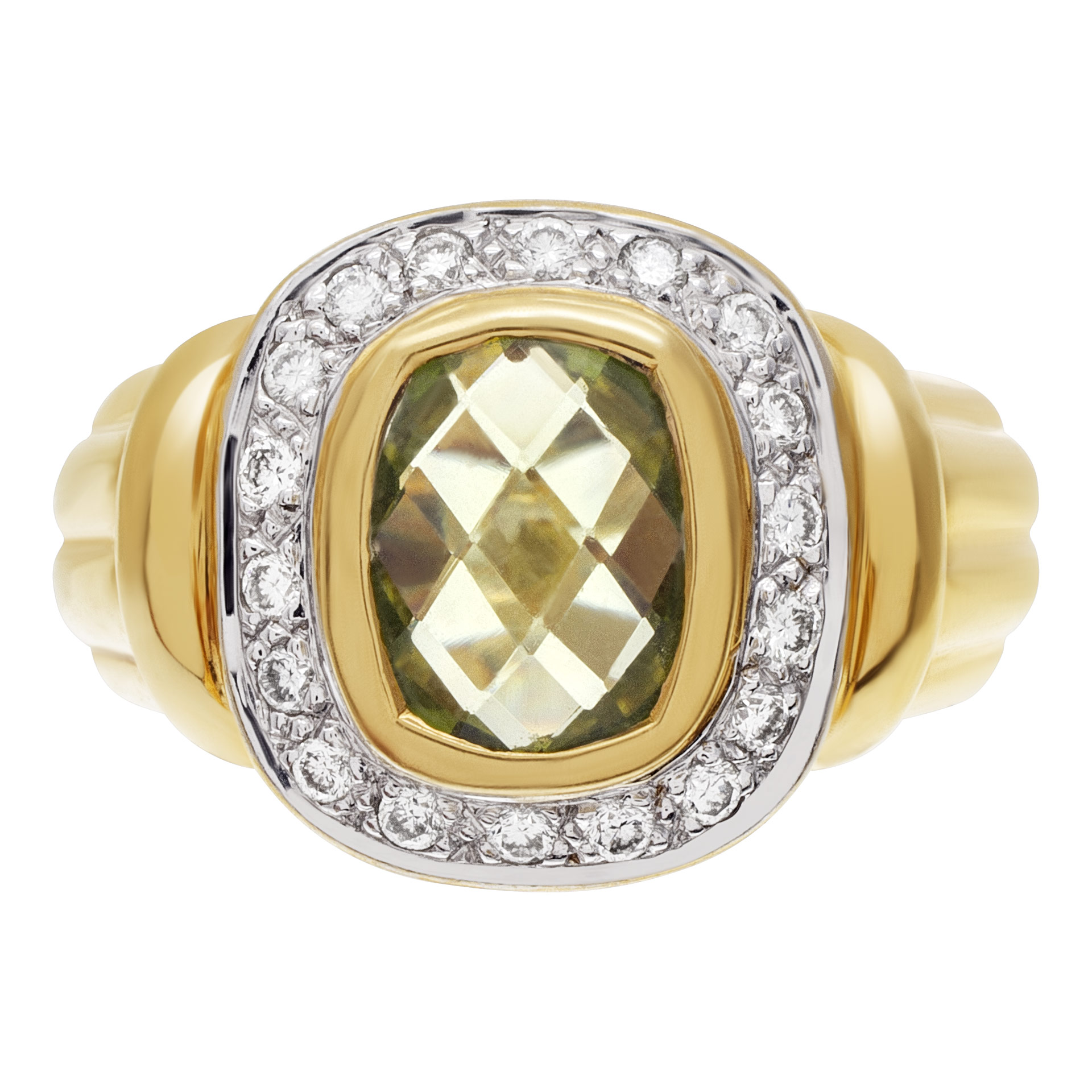 Diamond Ring with center Peridot stone in 18k yellow gold approx. 072 Carats in Diamonds image 1