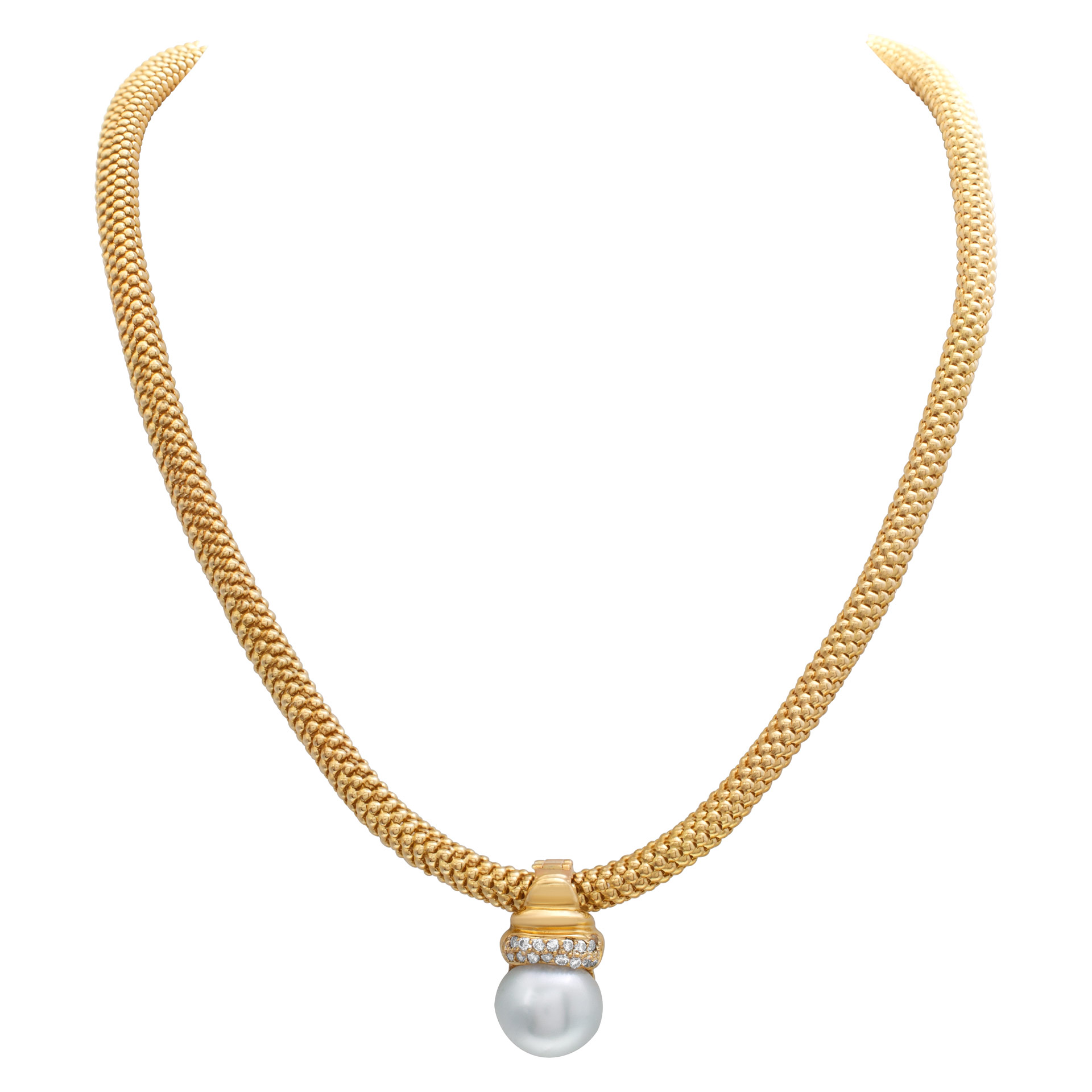 Italian designer "Bersani" necklace in 18k yellow gold with a removable South Sea Pearl & diamonds enhancer. image 1