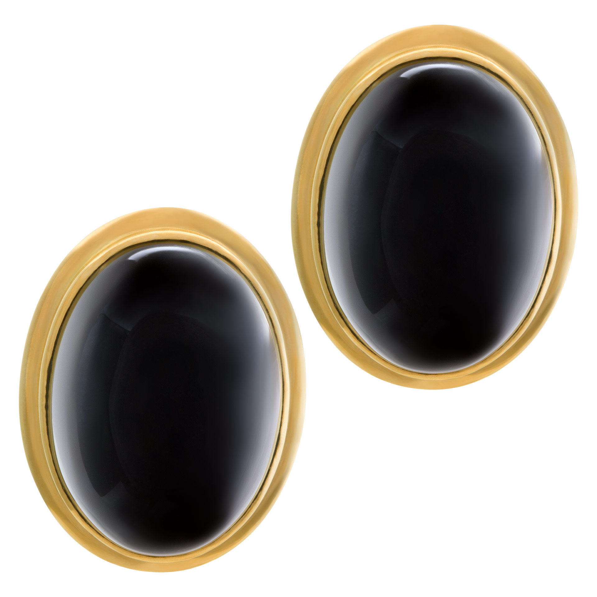 Large oval cabochon onyx earrings in 14k image 1