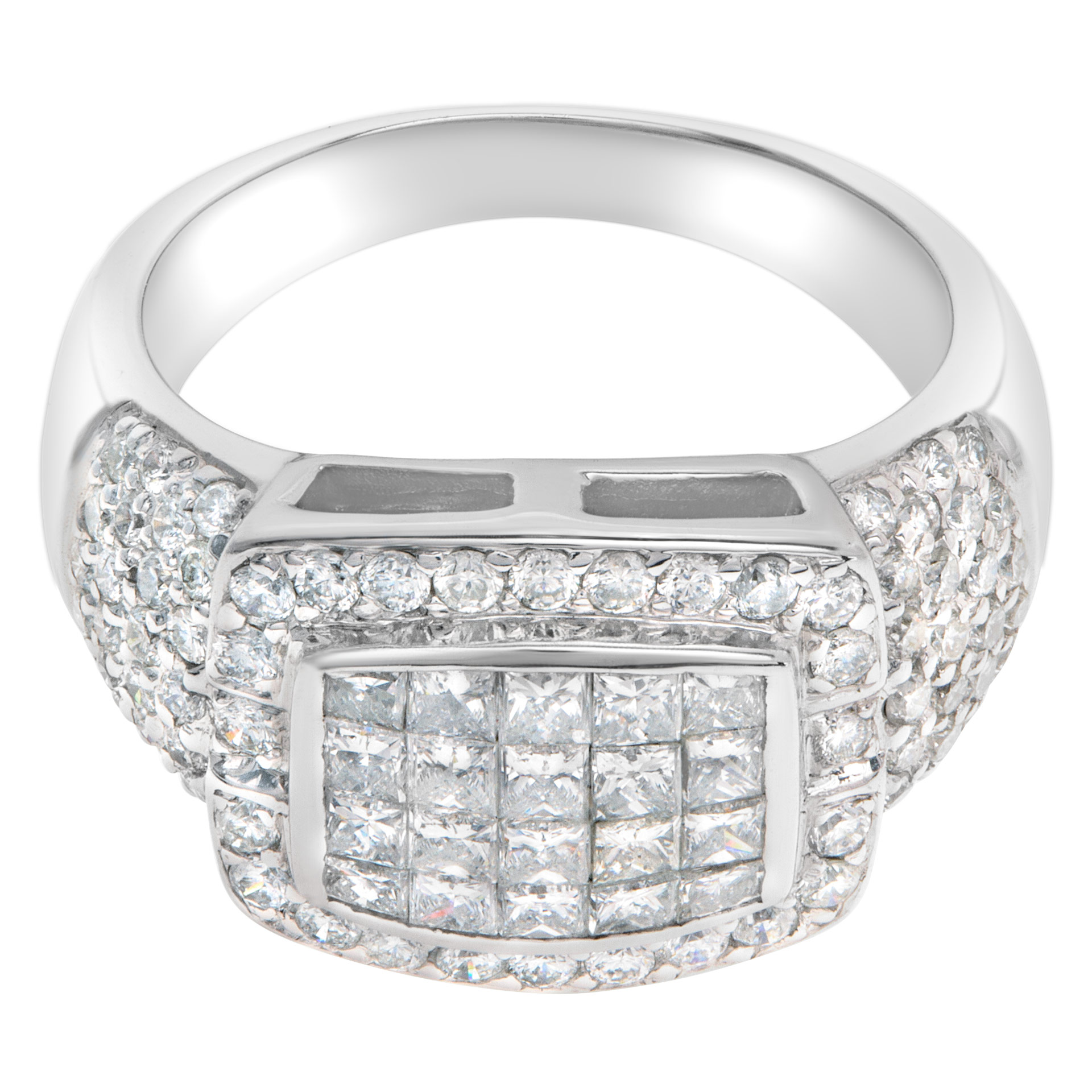 Invisible set diamond ring with over 1.6 carats in 18k white gold image 1