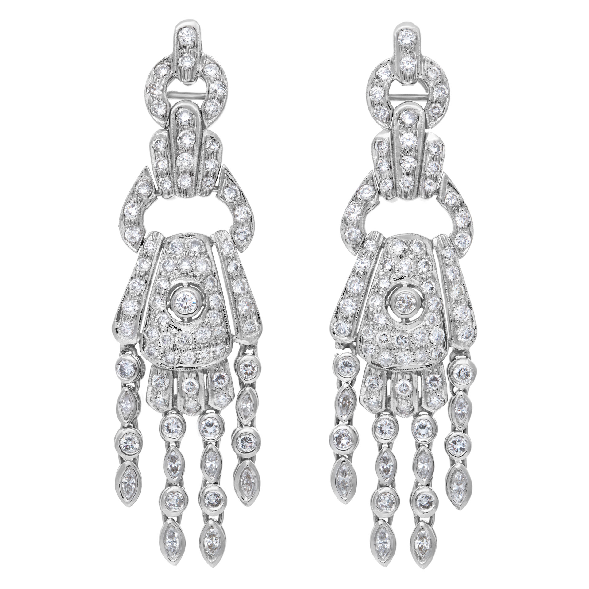 Amazing diamond chandelier earrings 18k white gold over 4.50 cts in diamonds image 1