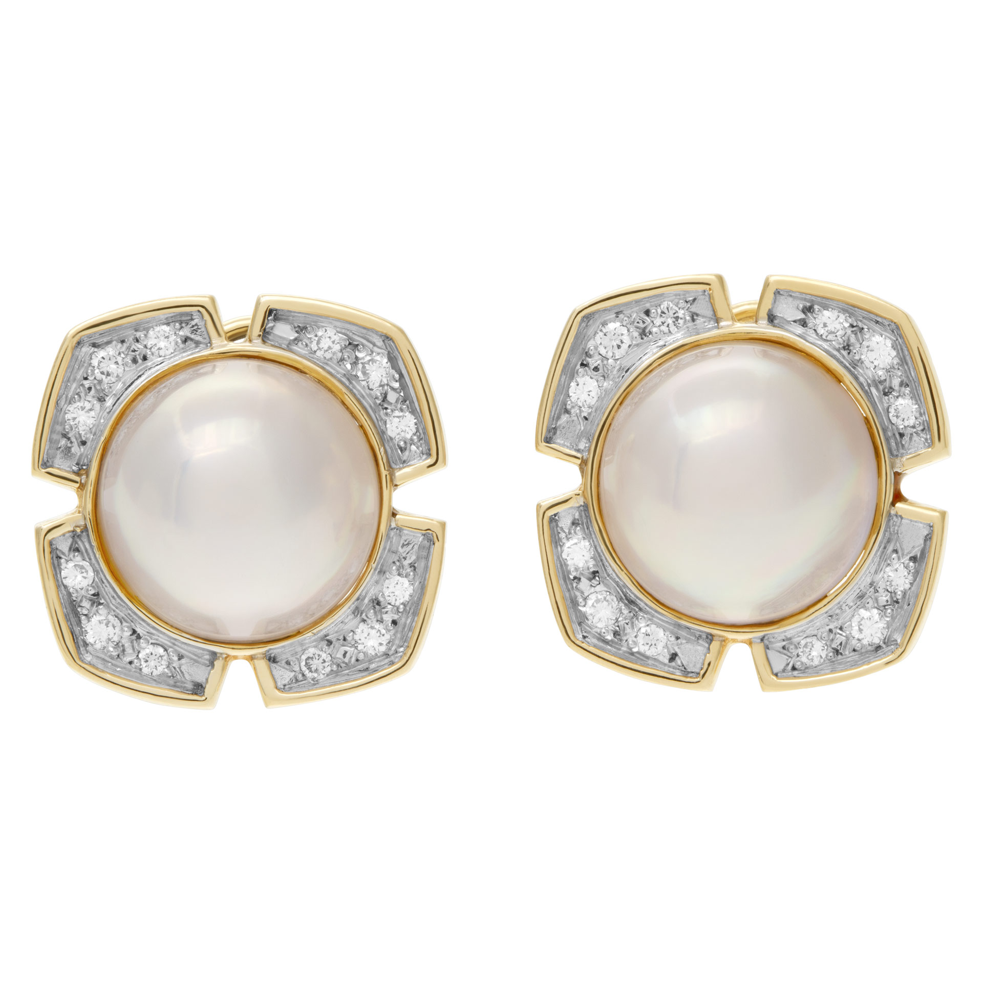 Mobe pearl earrings 13mm in 14k with diamond accents image 1