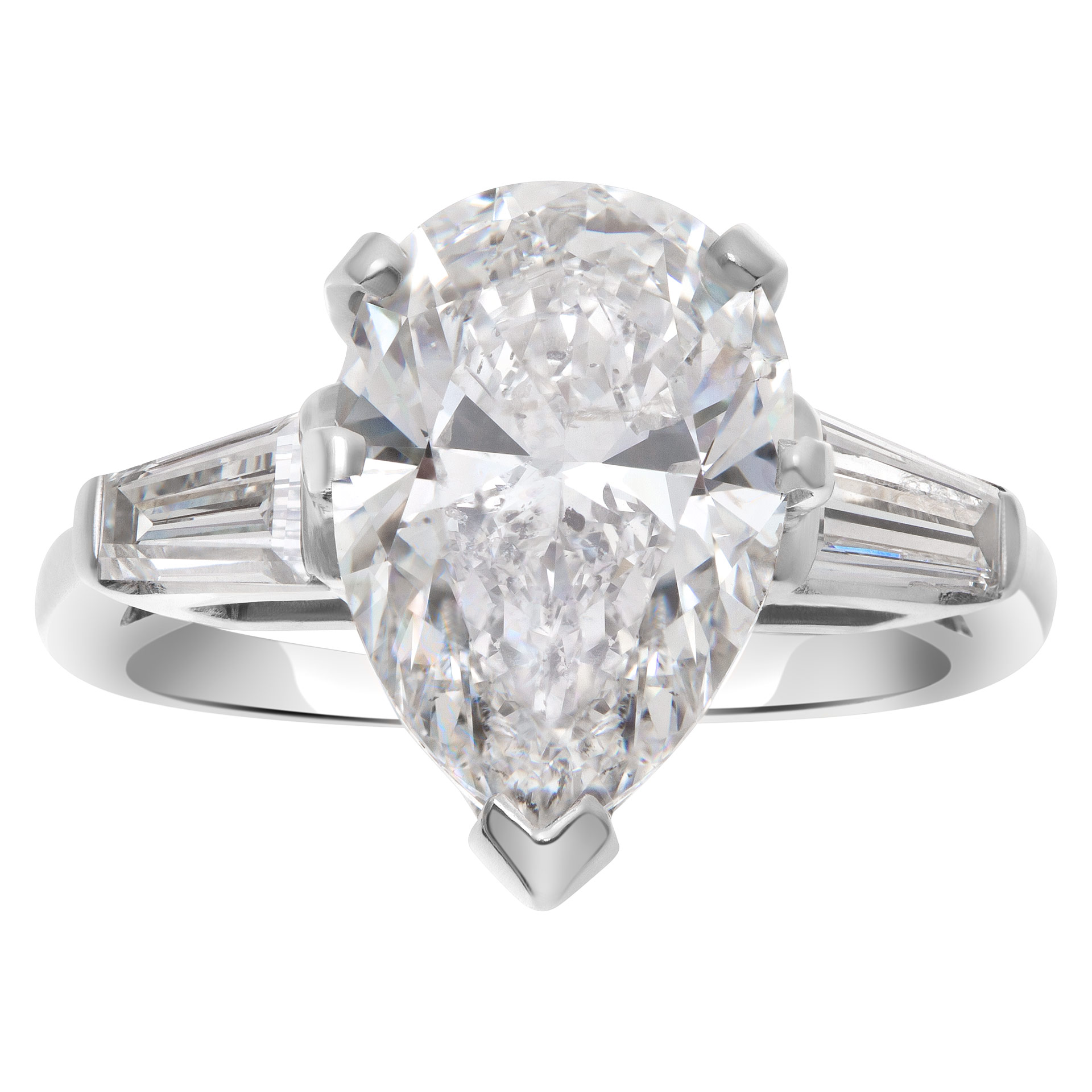 GIA certified pearl brilliant cut diamond 3.56 carat (F color, I1 clarity) ring in platinum image 1