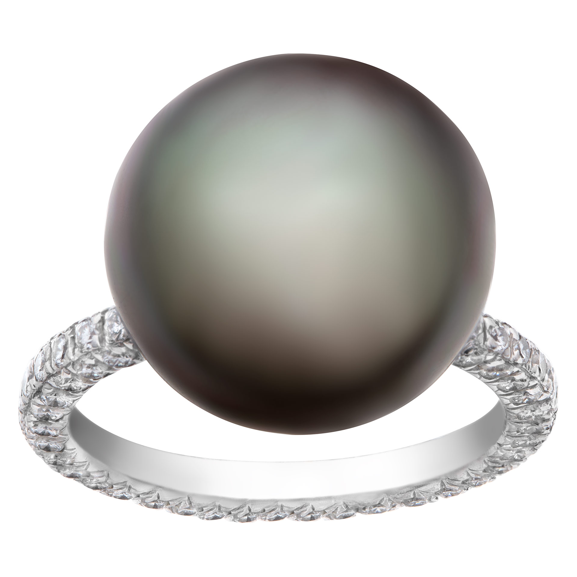 Diamond eternity band with tahitian pearl in 18k white gold with diamonds image 1