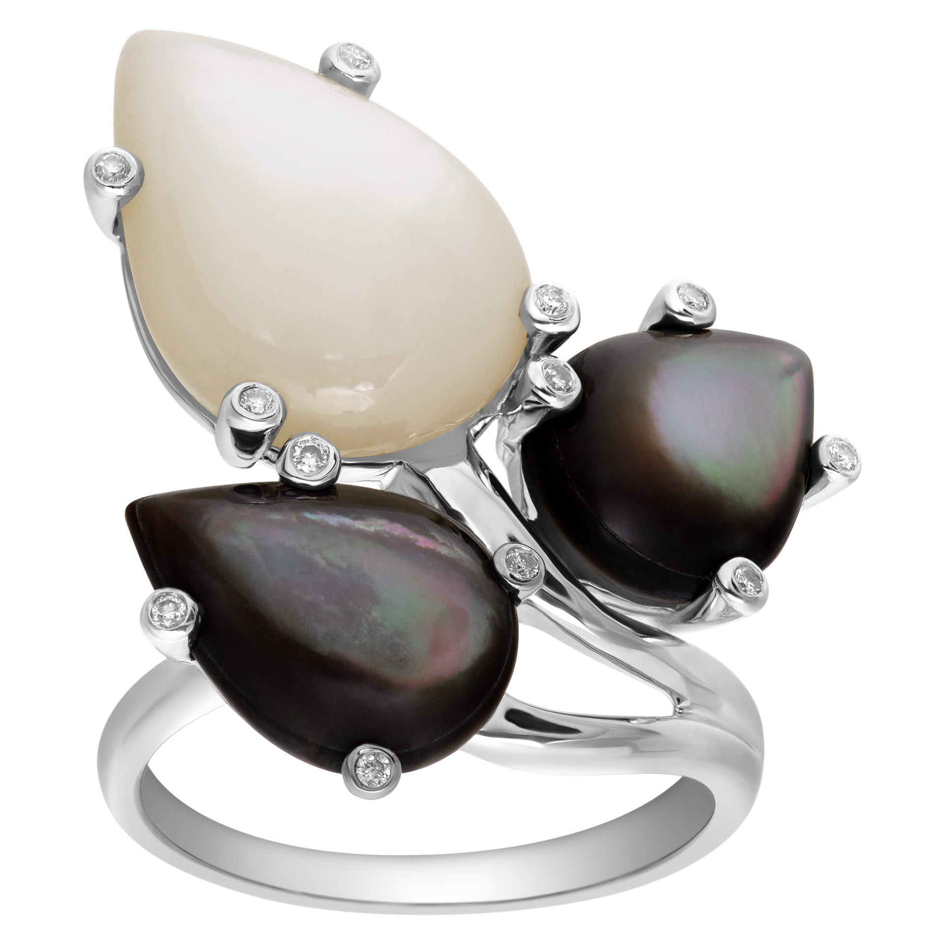 Black and White Mother of Pearl and Diamond Ring 18k white gold image 1