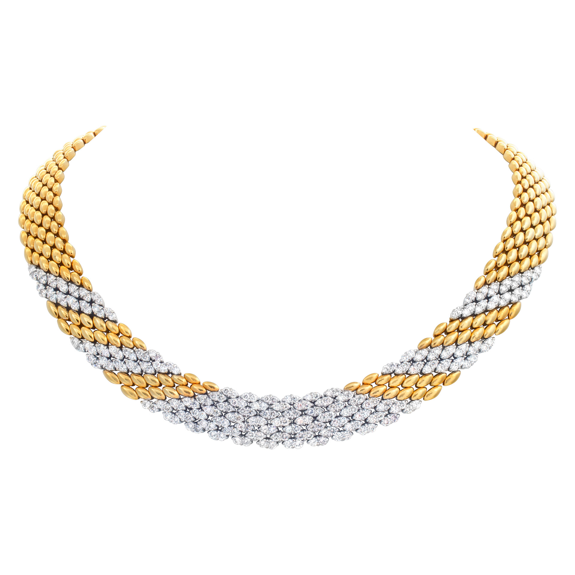 Stylish "PANTHERE" link style necklace with over 8.50 carats full cut round brilliant diamonds  set in 18K yellow gold. image 1