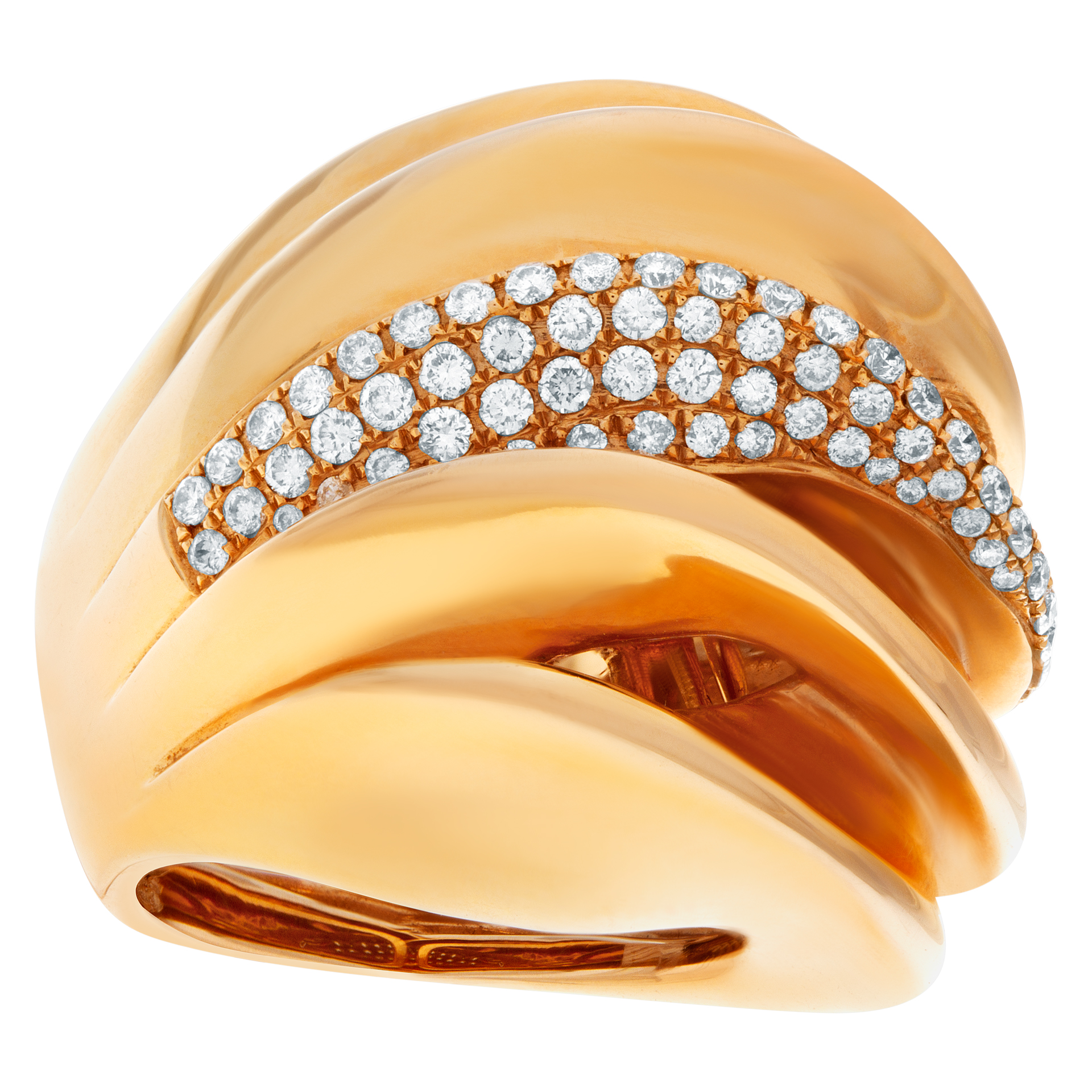 Highly domed wave ring with approx 2 carats full cut round brilliant diamonds set in 18k rose gold image 1