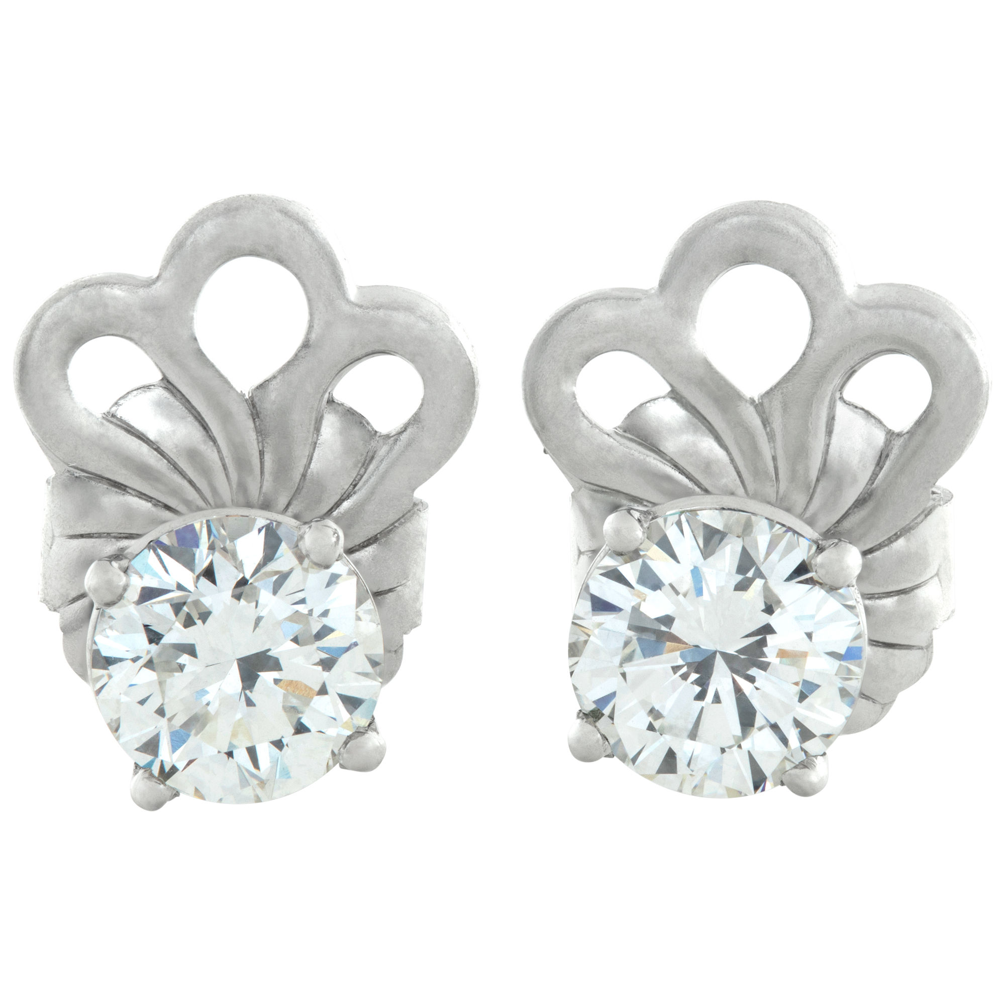 GIA certified round brilliant cut diamond studs 1 carat (G color, SI1 clarity) and 0.98 carat (G color, VS1 clarity) image 1