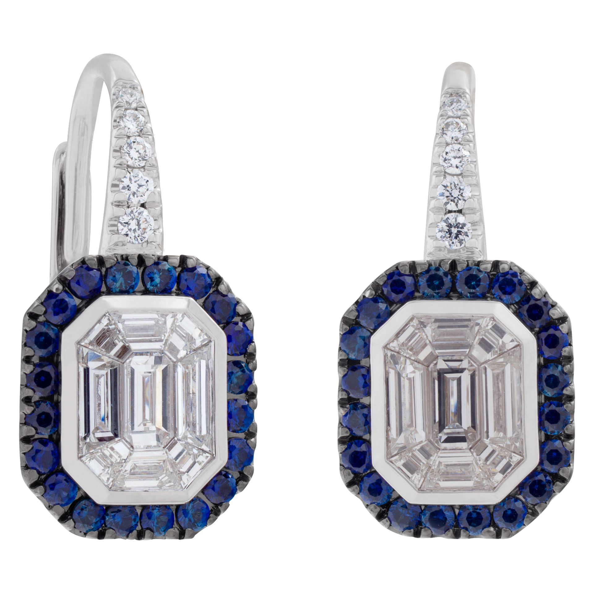Diamond and sapphire clip earrings in 18k white gold image 1