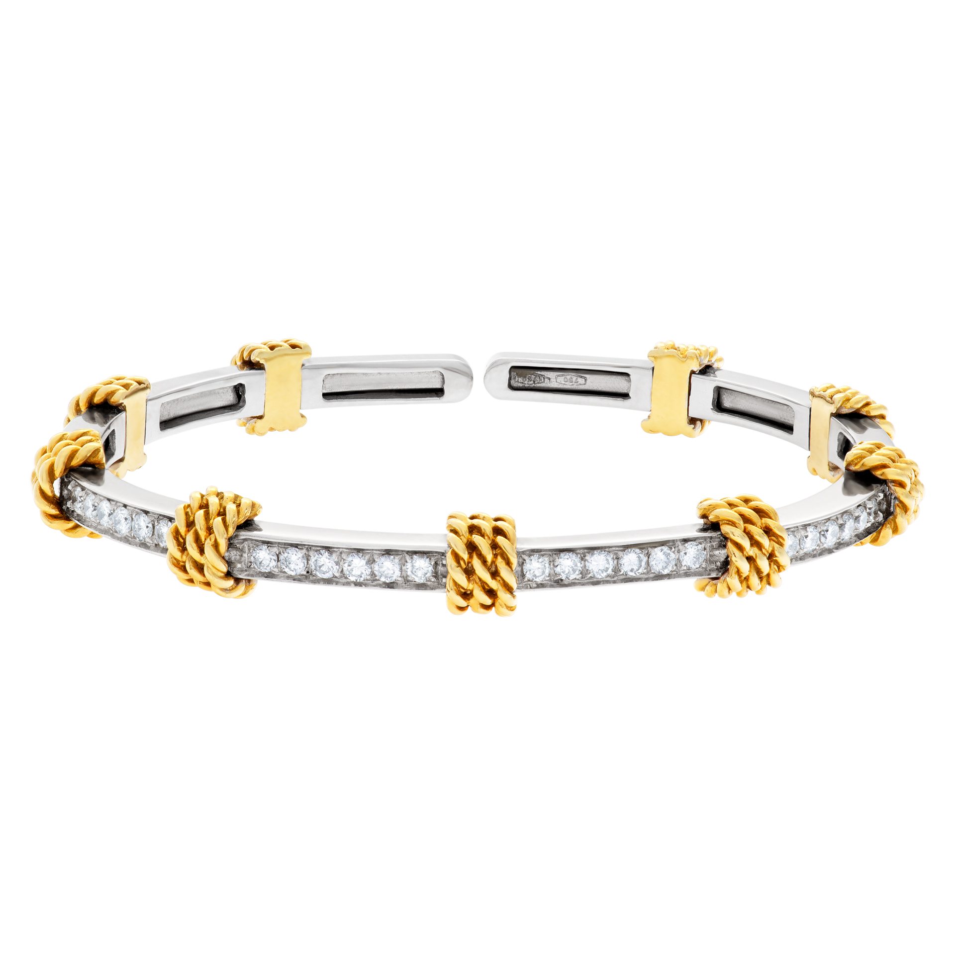 Diamond bangle with twisted yellow gold rope stations image 1