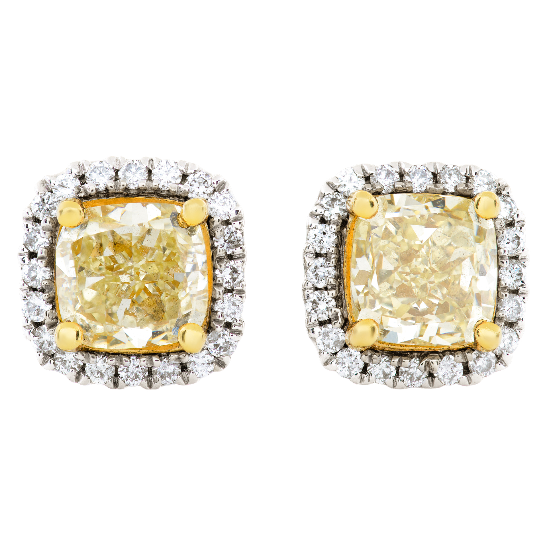 18k White and yellow gold diamond studs with 1.30 & 1.33 carats in yellow diamond image 1