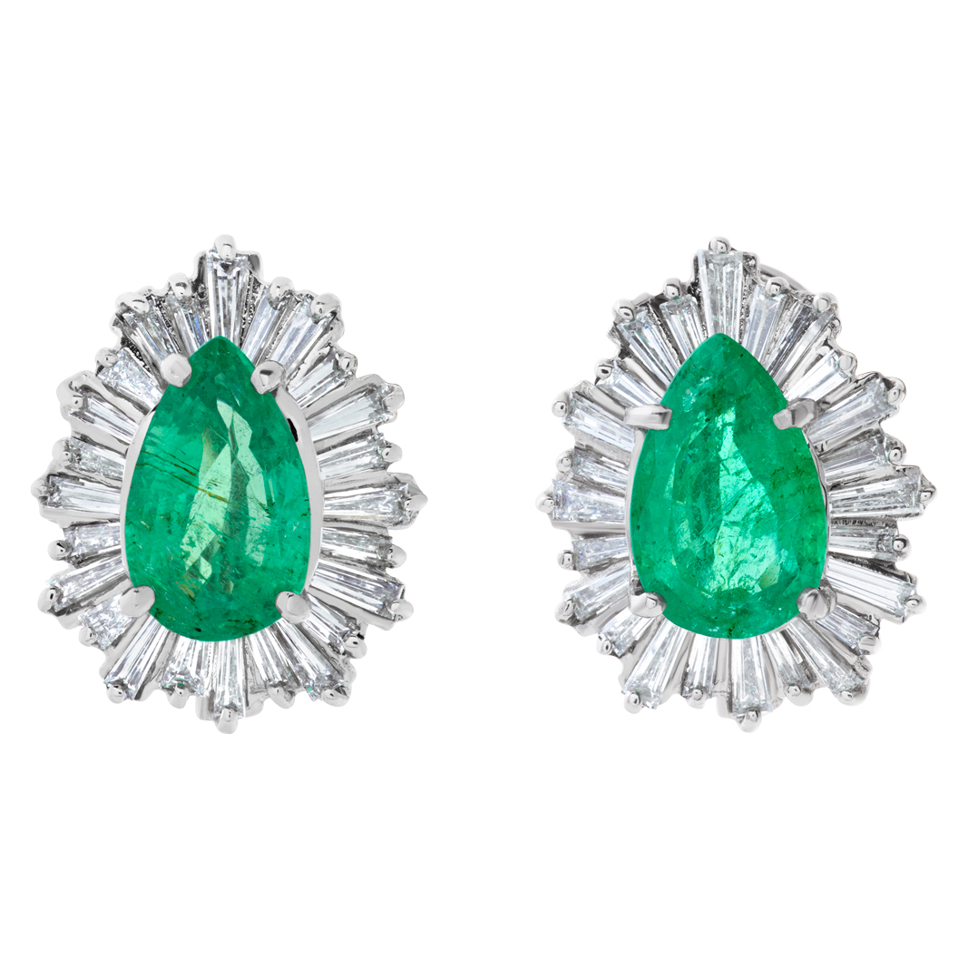 Diamond and emerald earrings in 14k white gold image 1