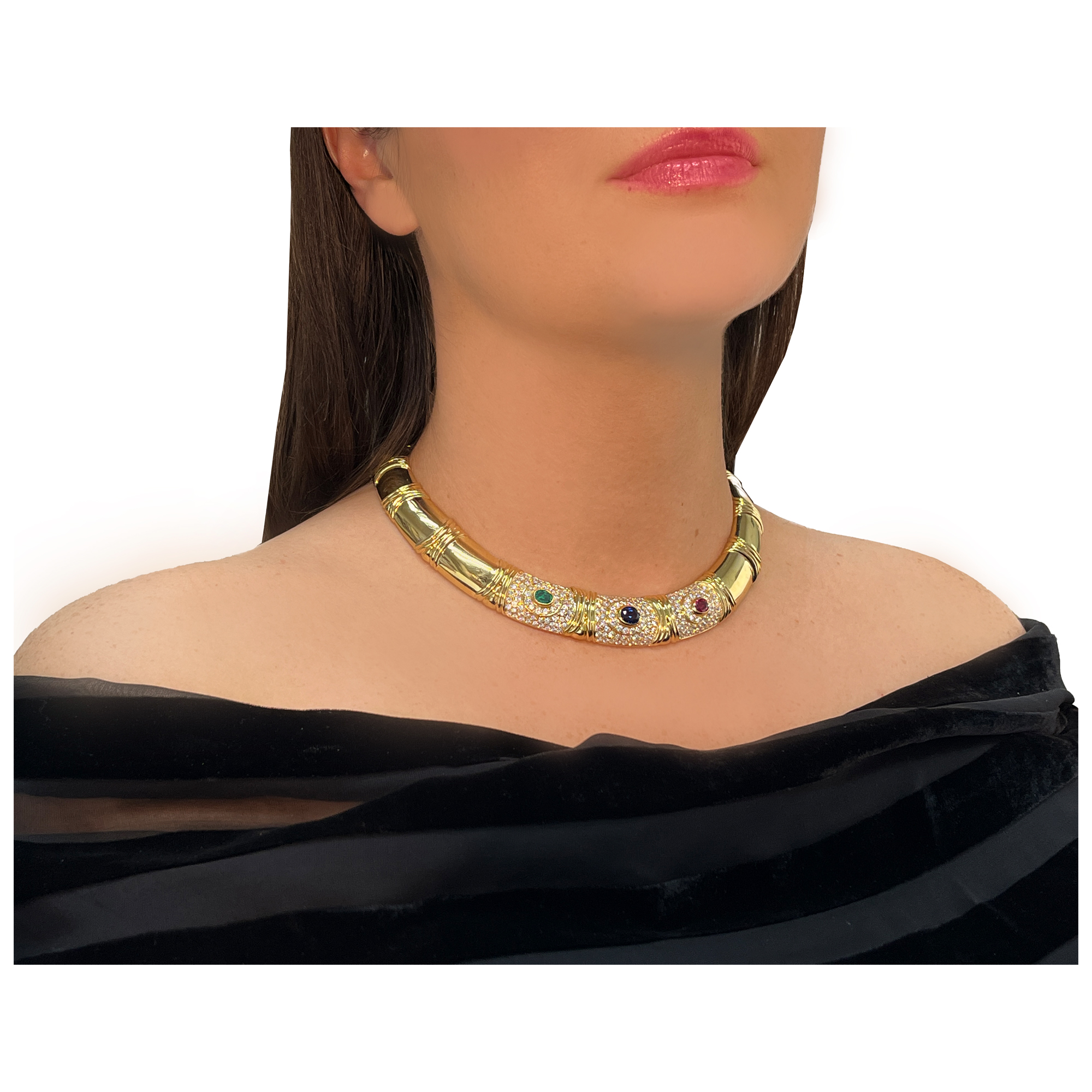 Bvlgari necklace in 18k with diamonds, ruby, emerald and sapphire image 1